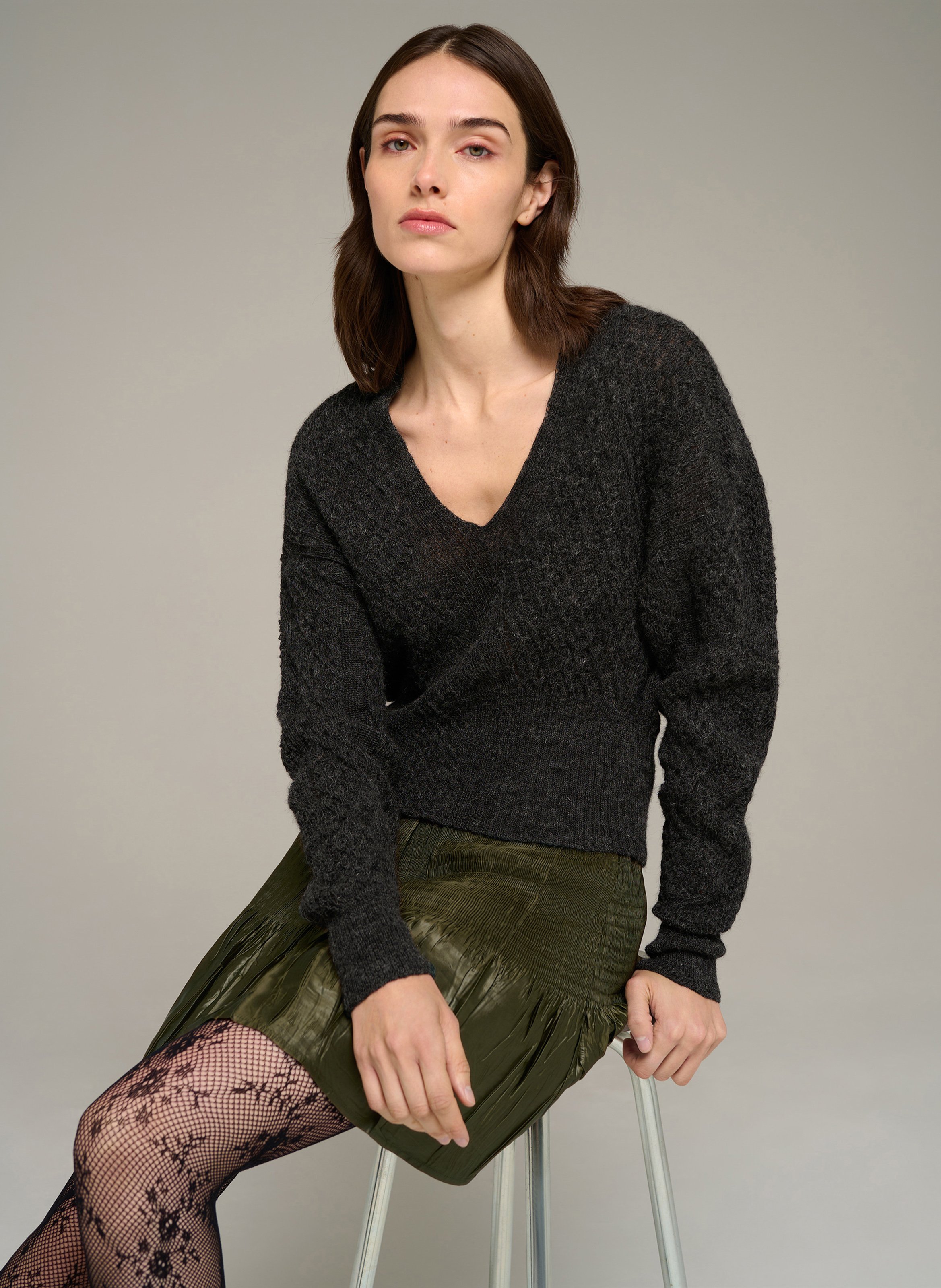 Pullover aus Wollmix mit V-Ausschnitt COTELAC Grau
