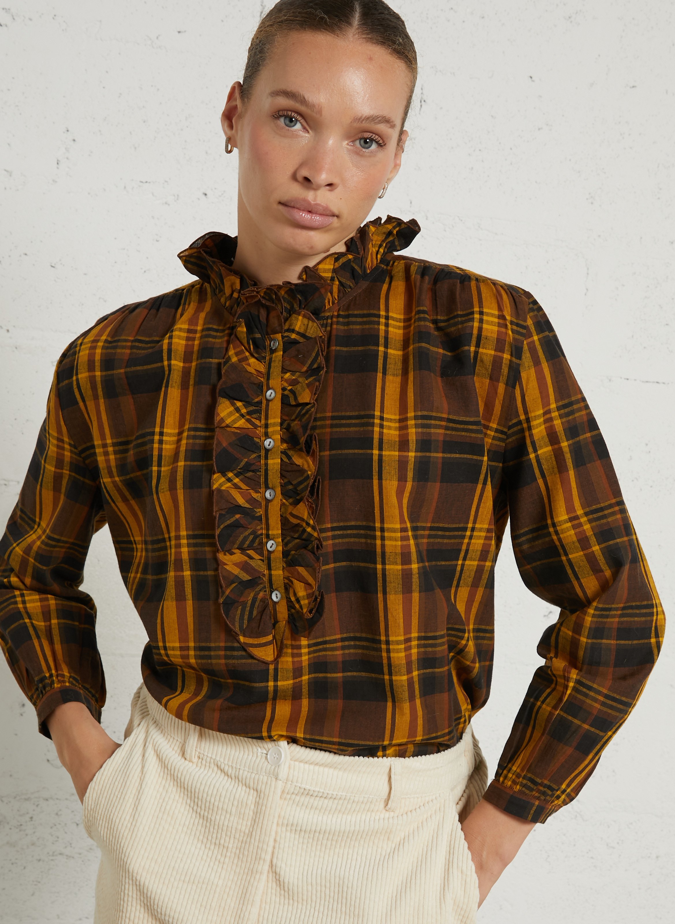 Blouse col montant en coton BELLA JONES Jaune