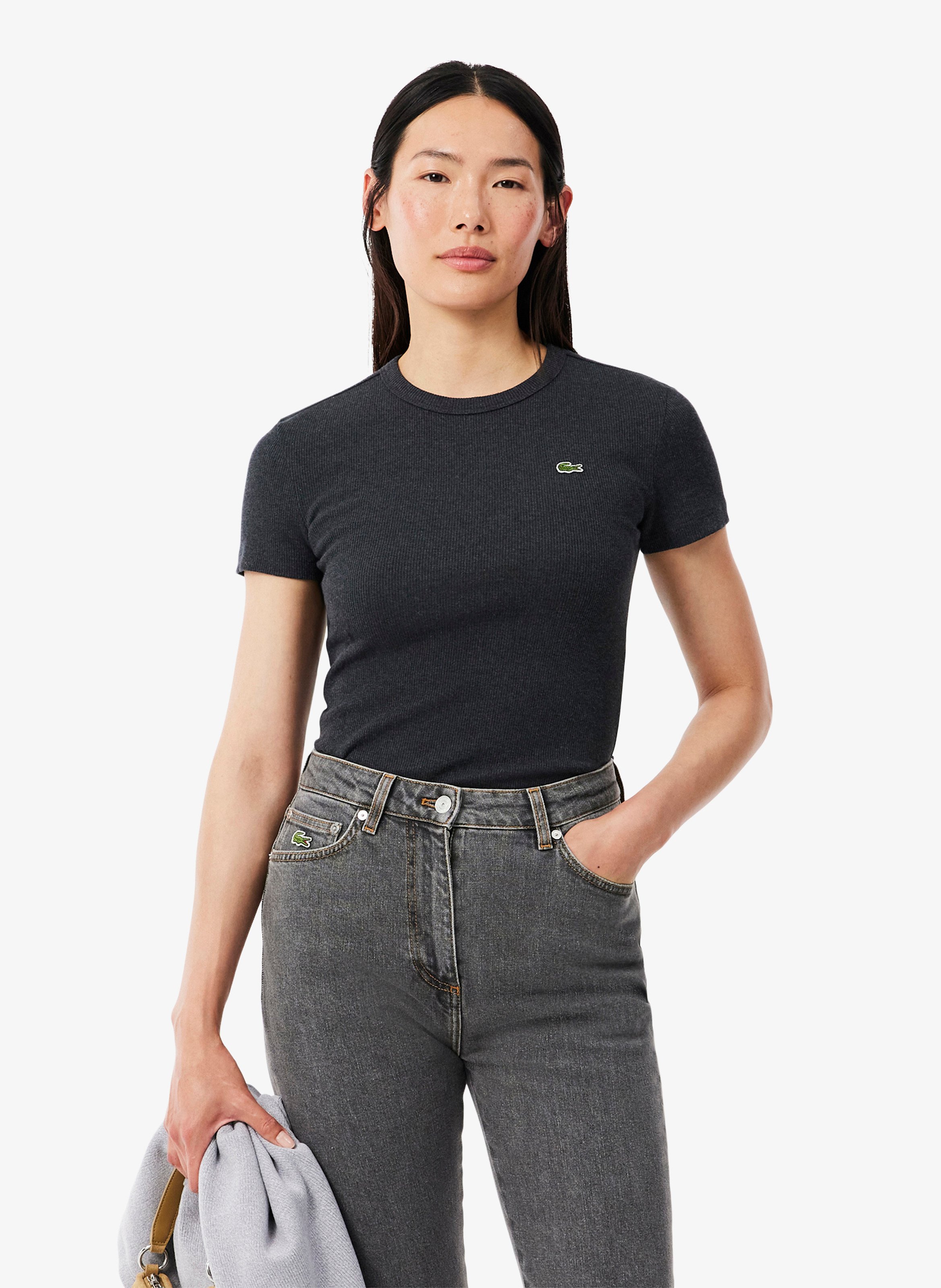 Tee-shirt moulant col rond en coton LACOSTE