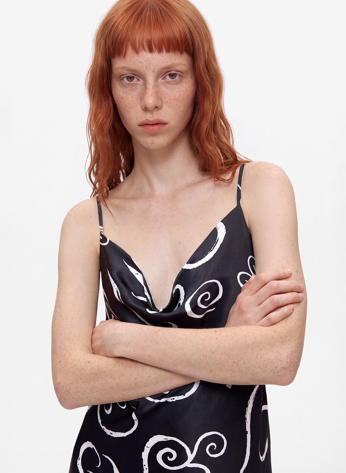 Fitted asymmetrical satin cowl neck dress DESIGUAL Black
