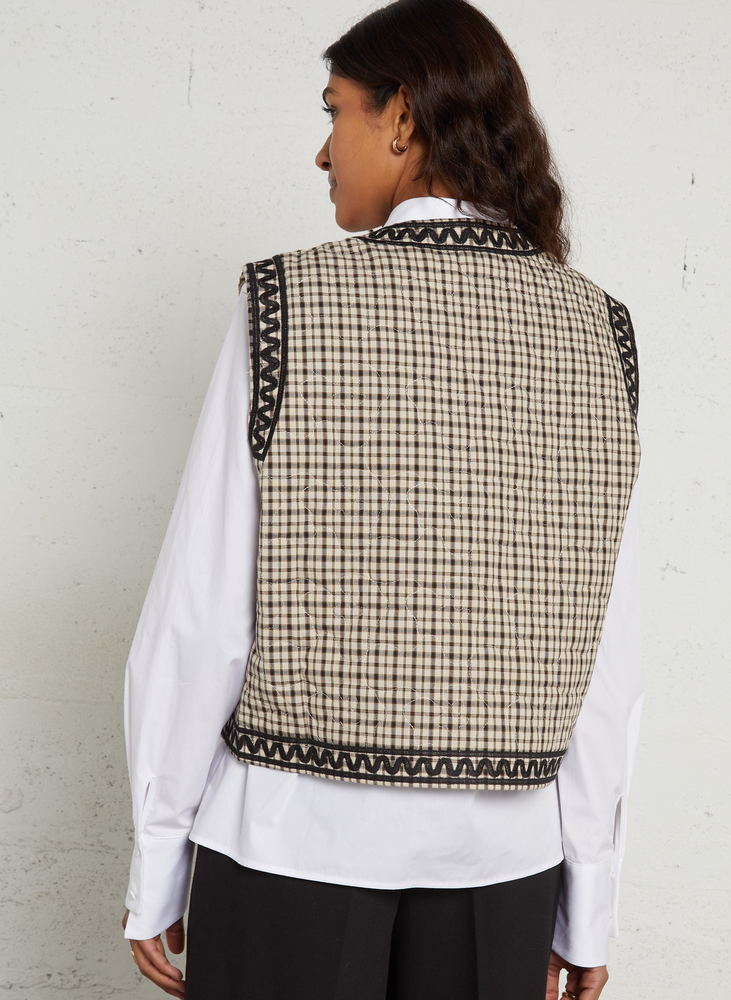Gilet droit à carreaux brodé en coton mélangé THE KORNER Beige