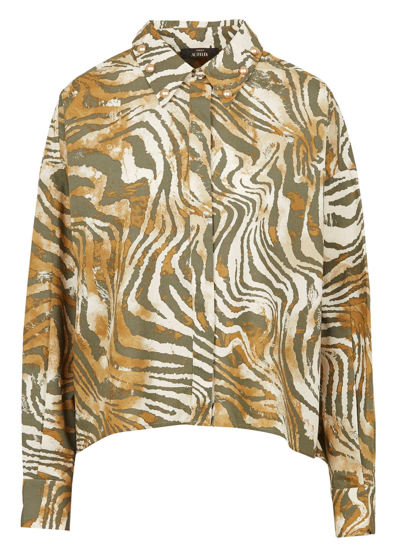 Loose-fit printed cotton shirt TWINSET Khaki