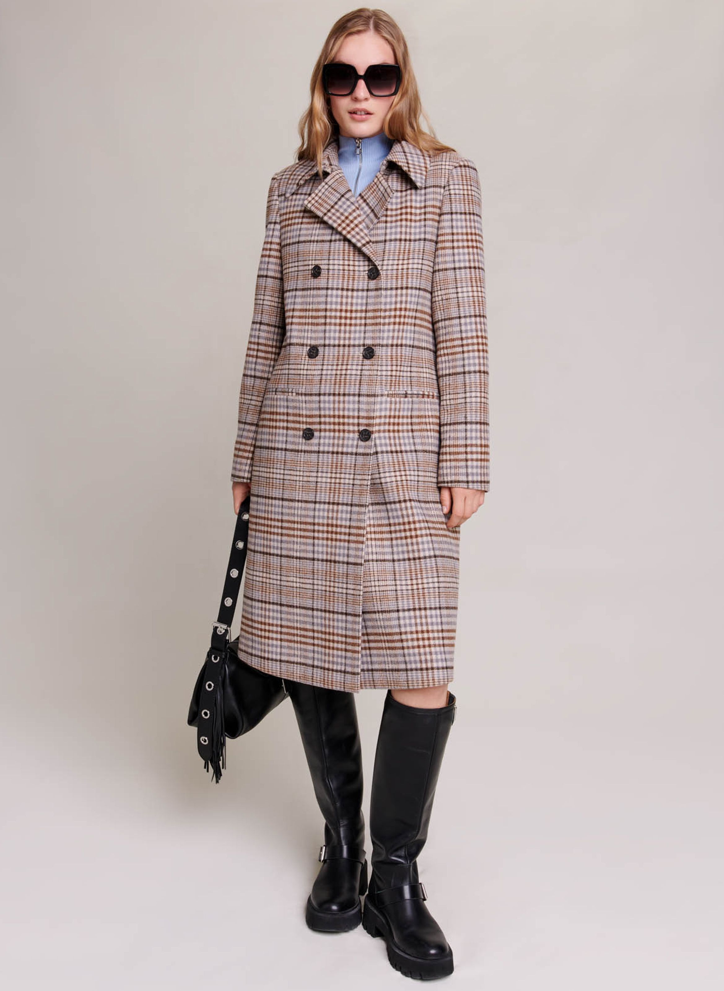 Beige check outlet coat