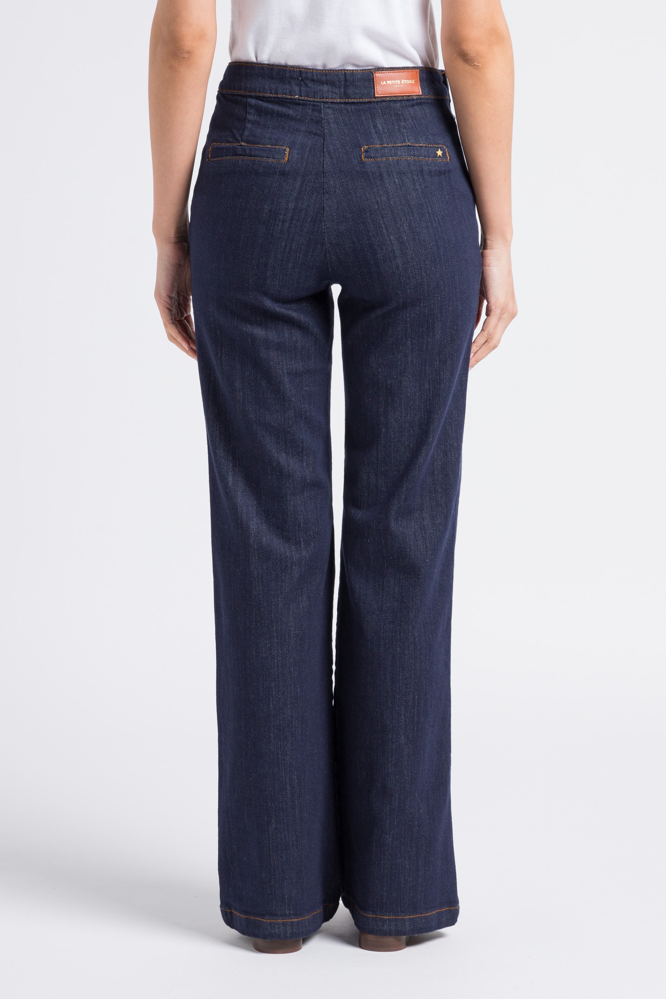 High-rise straight cotton-blend buttoned jeans Blue