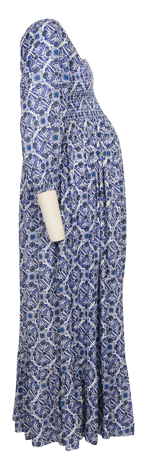 Long straight printed dress with square neck SERAPHINE Blue