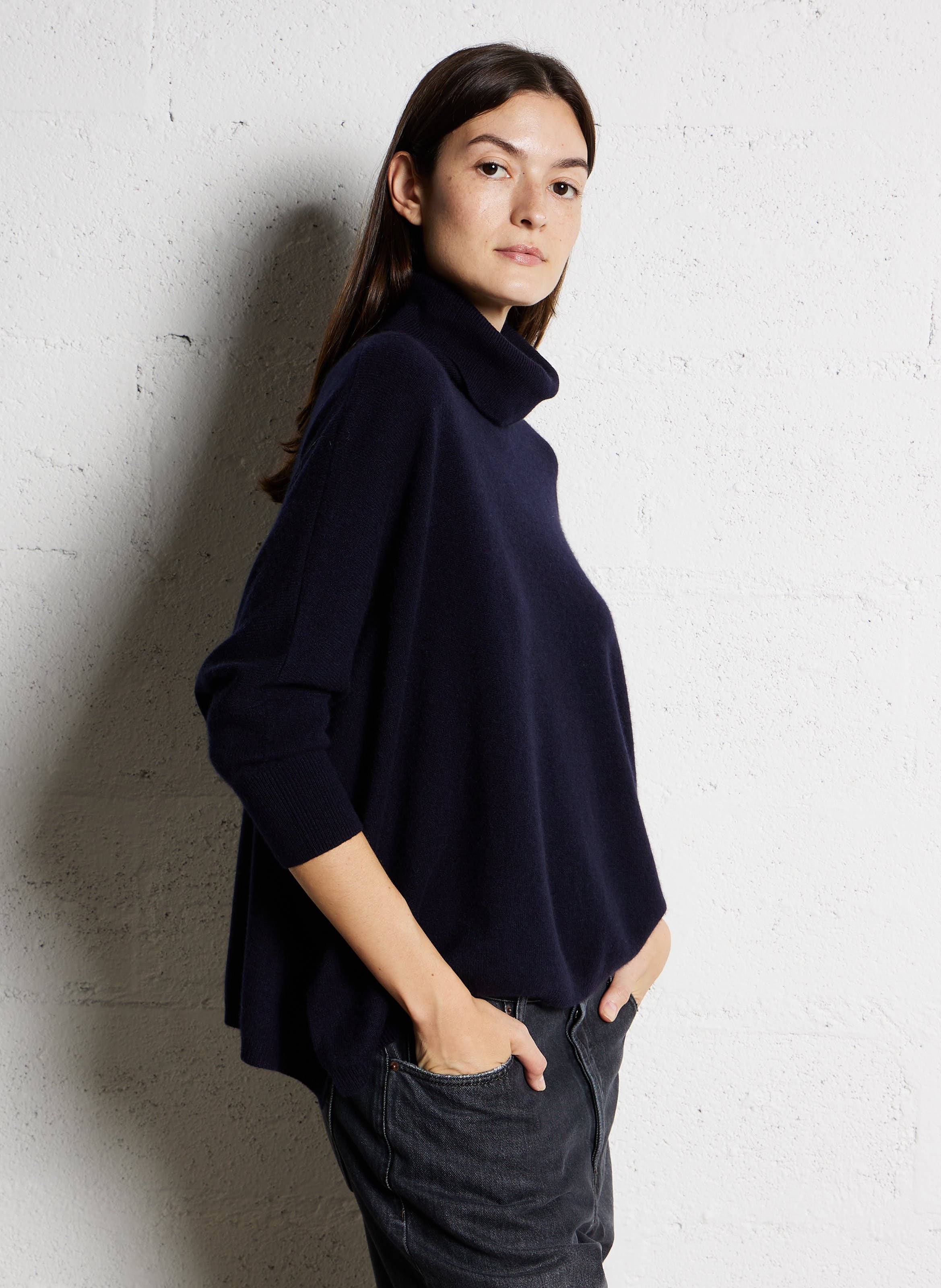 Pull col roulé en cachemire Bleu