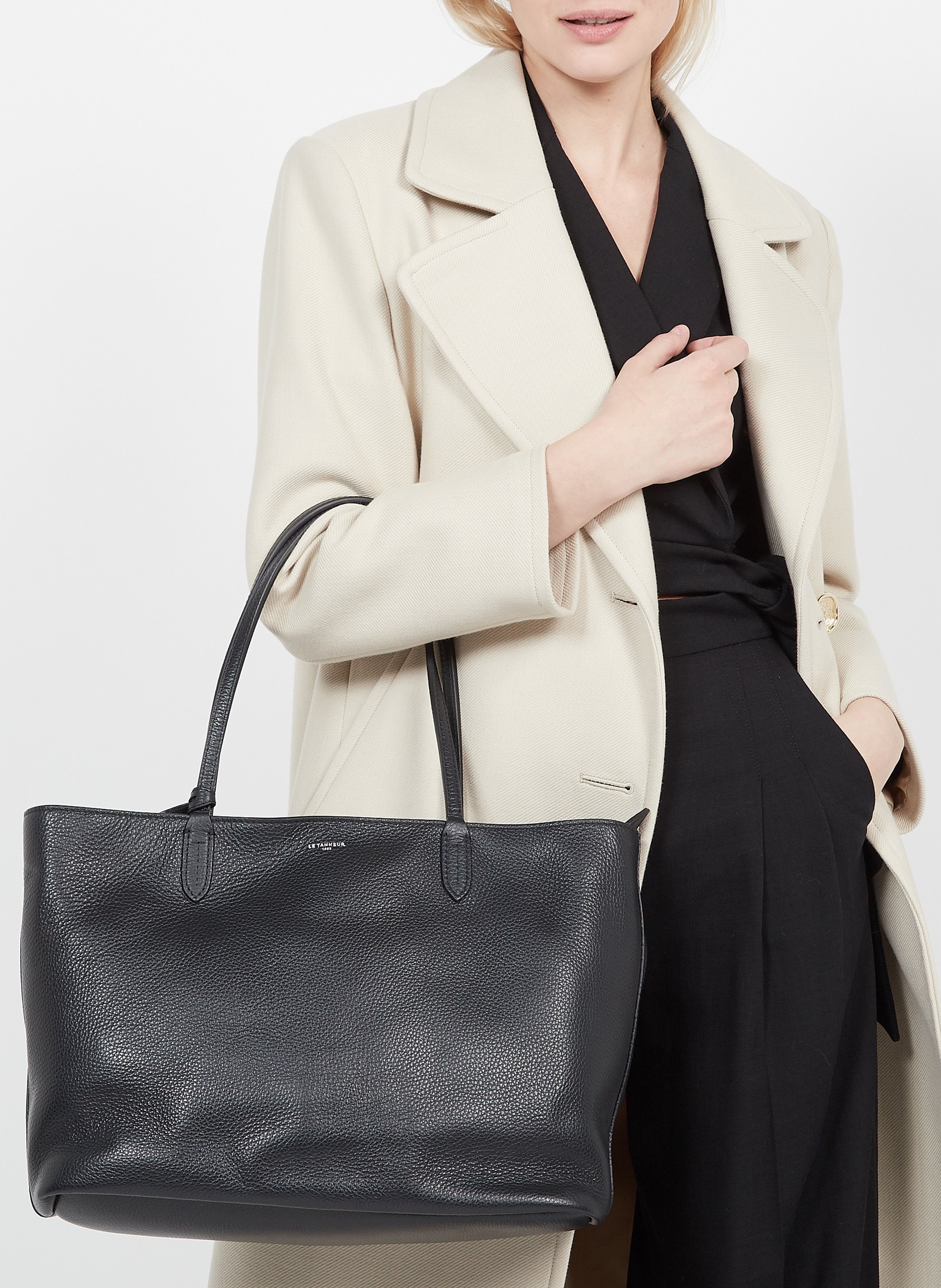 Grand sac cabas en cuir grainé  LE TANNEUR Noir