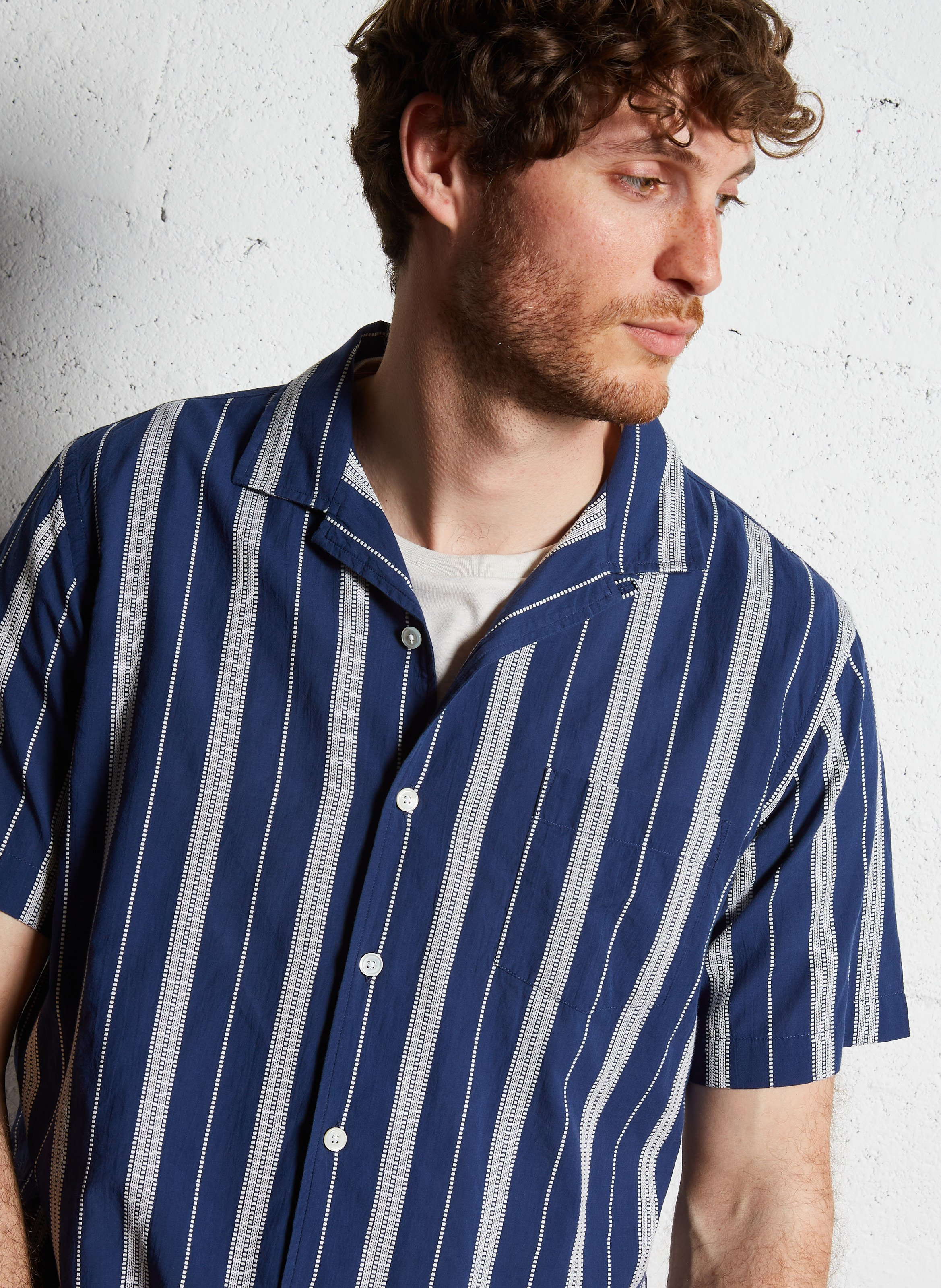 Chemise col classique manches contrastantes en coton HARTFORD Blue