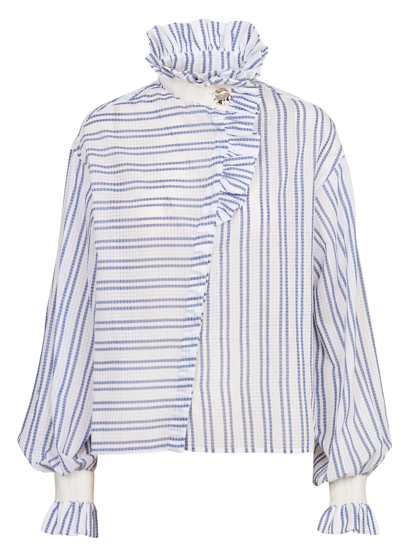 Chemise col victorien en coton Bleu