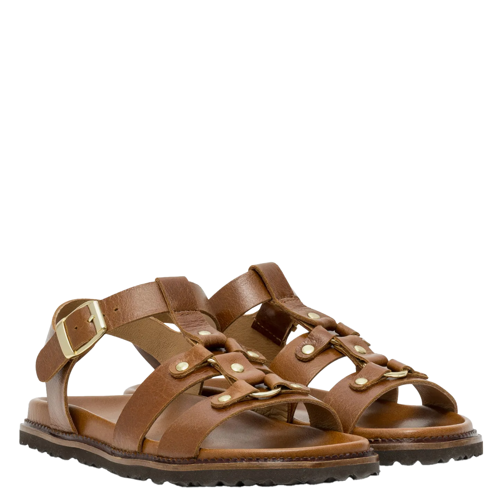 Avarca Berlin - Flache Ledersandalen mit Samt BOCAGE Braun