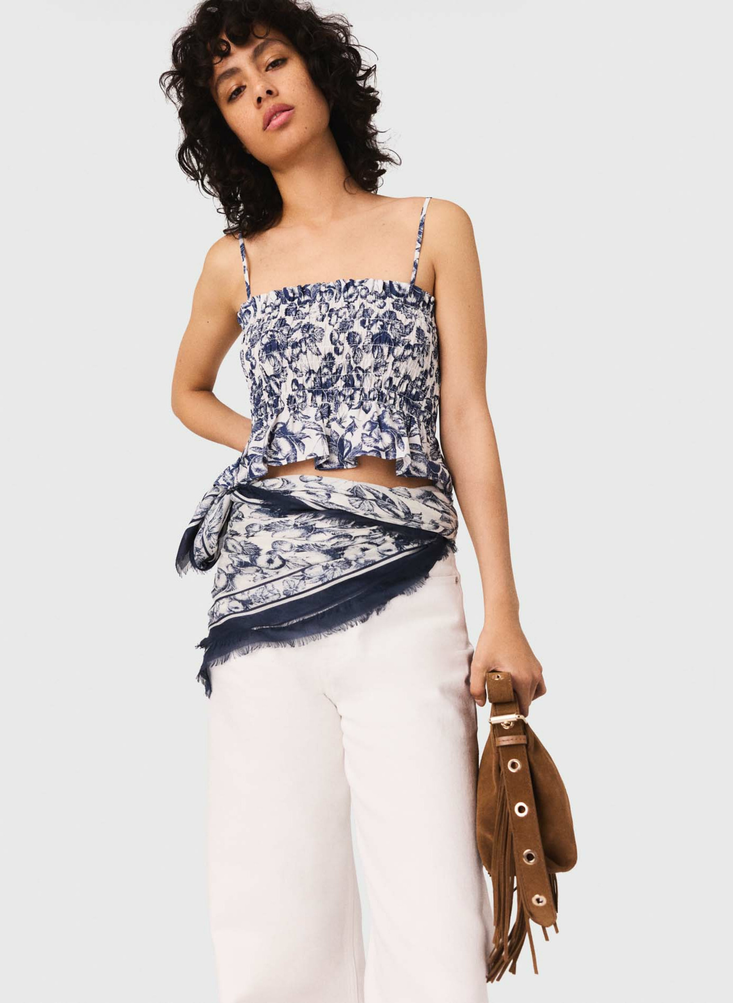 Top ajusté en coton imprimé MAJE Bleu