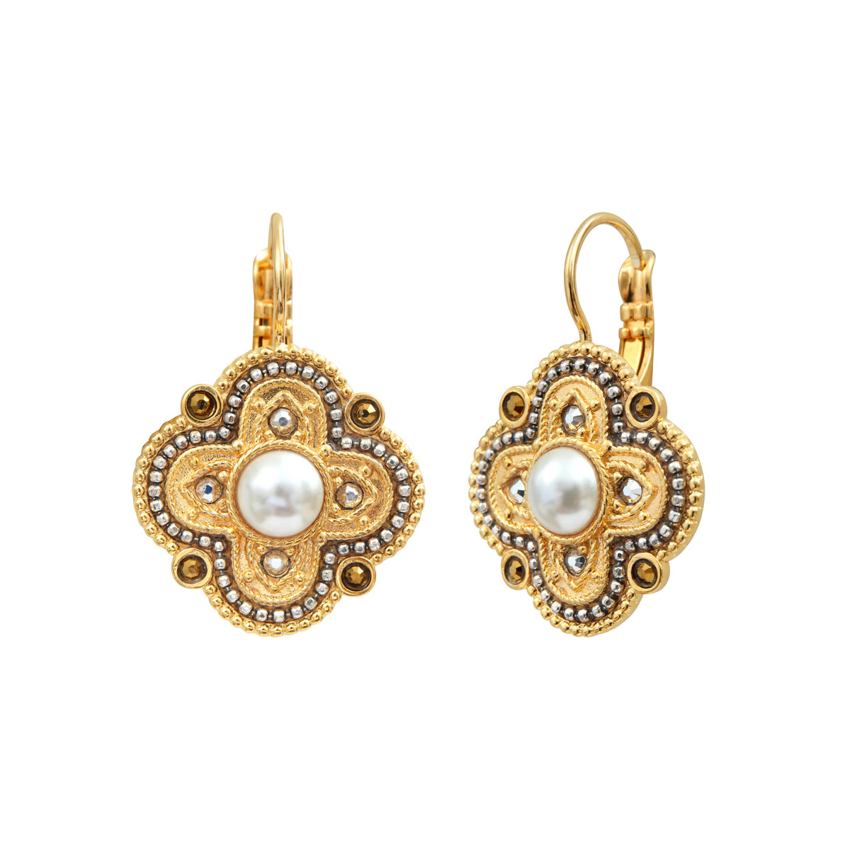 Positano drop earrings with pearly cabochon and crystals SATELLITE PARIS Grey