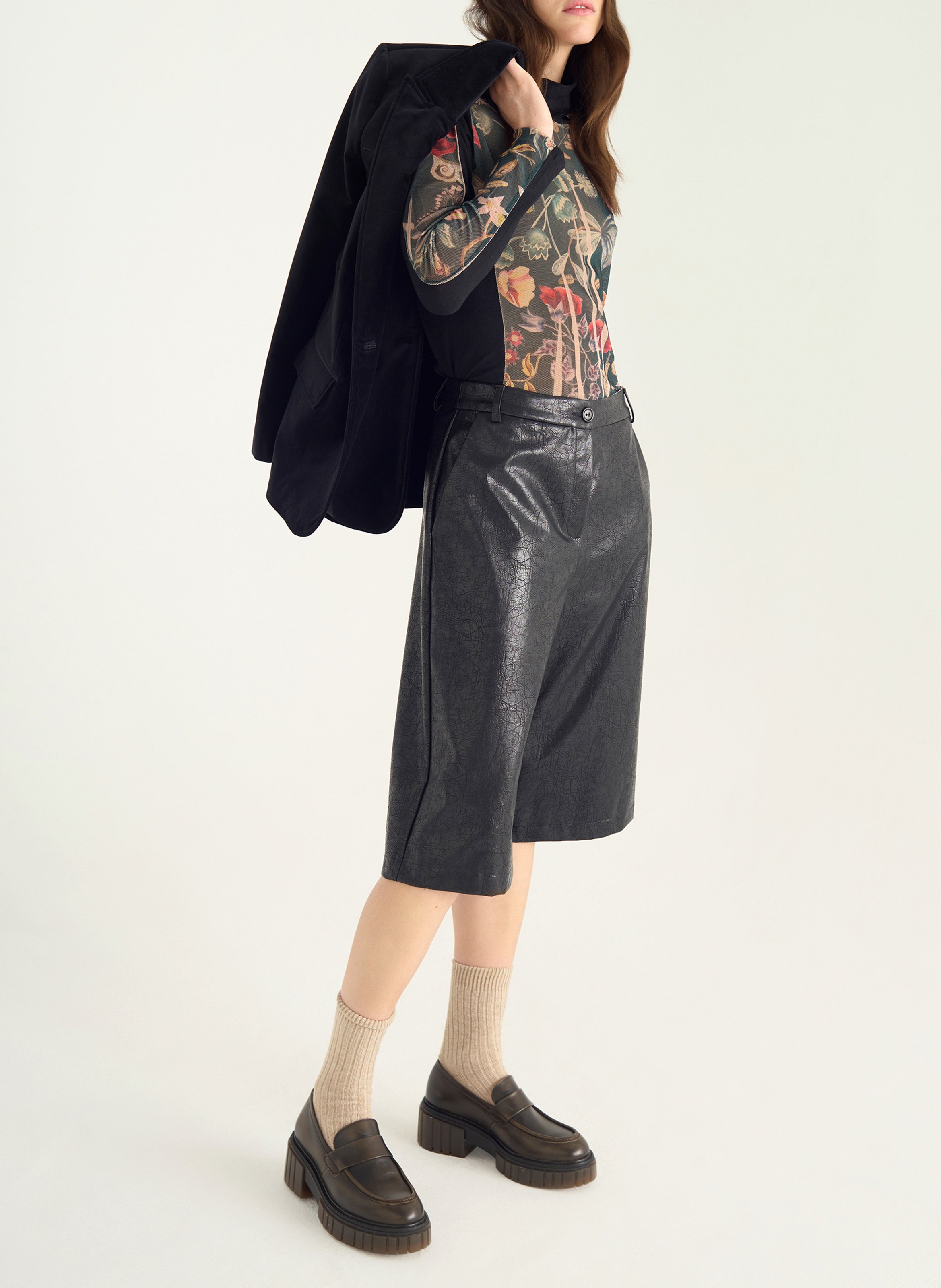 Tee-shirt col montant à résille imprimée COTELAC Vert