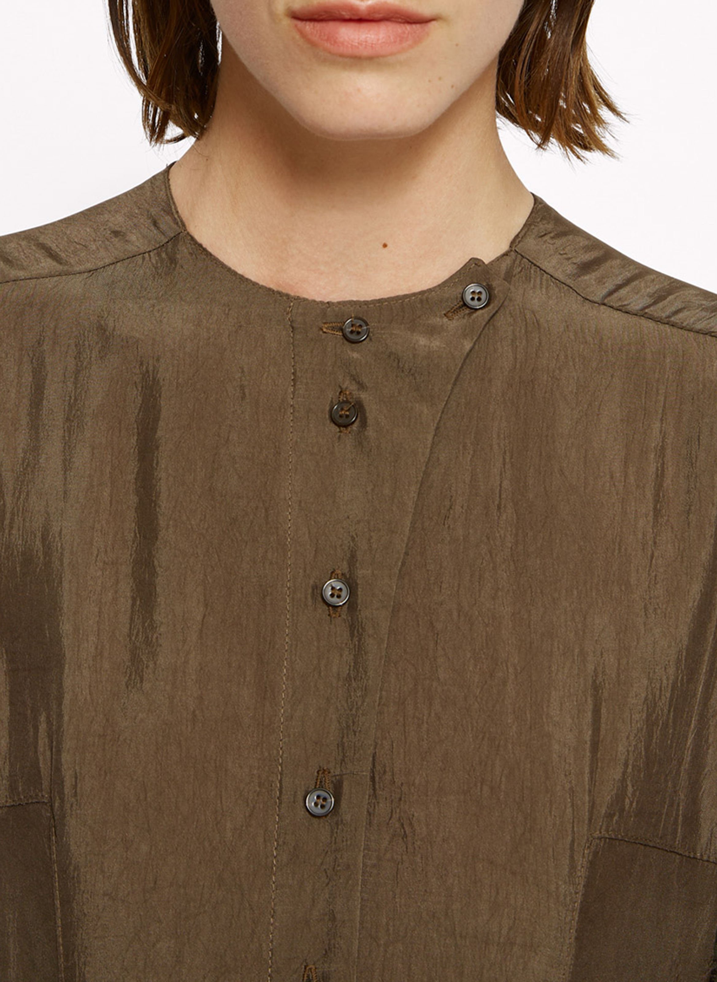 Robe longue plissée à boutons unie  ROSEANNA Marron