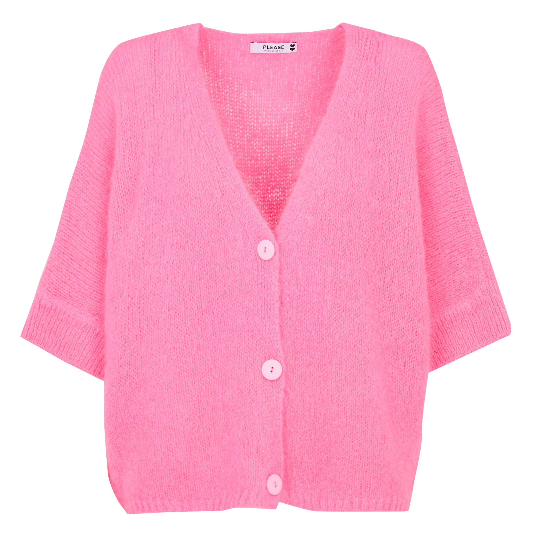 Ruimvallend, gebreid vest met V-hals | materiaalblend  Rosa fluo