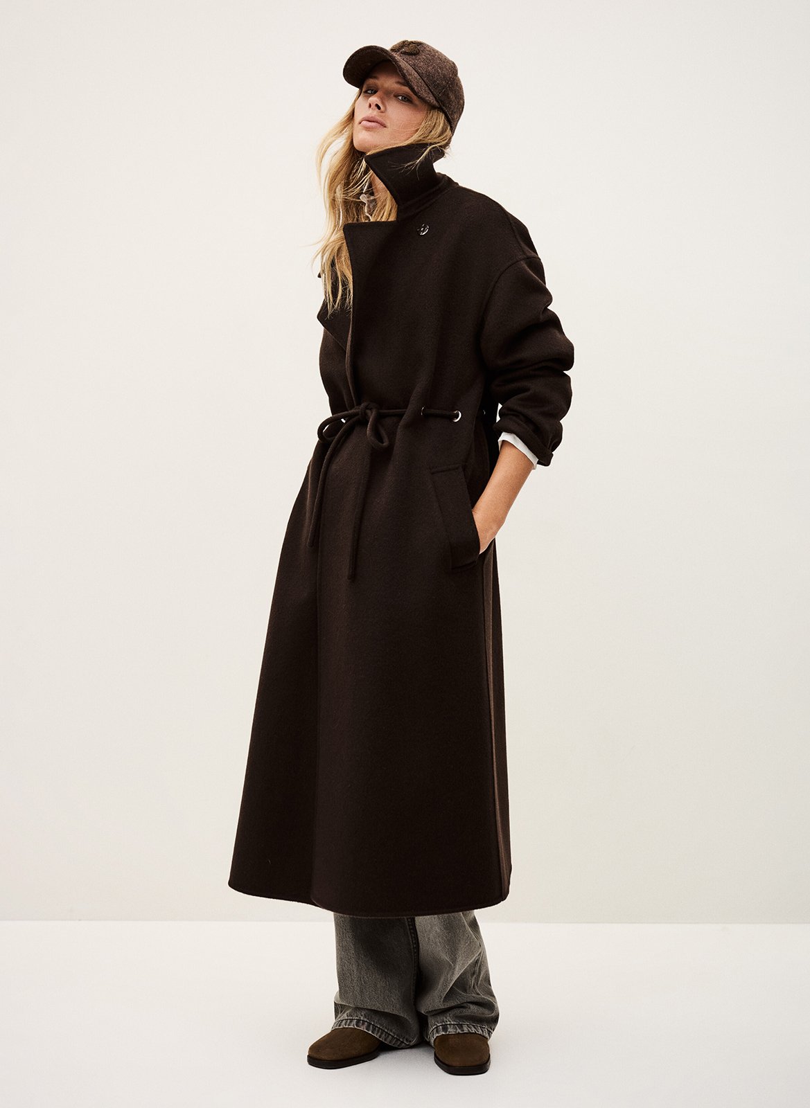 Lange jas van gemengde wol BA&SH Bruin