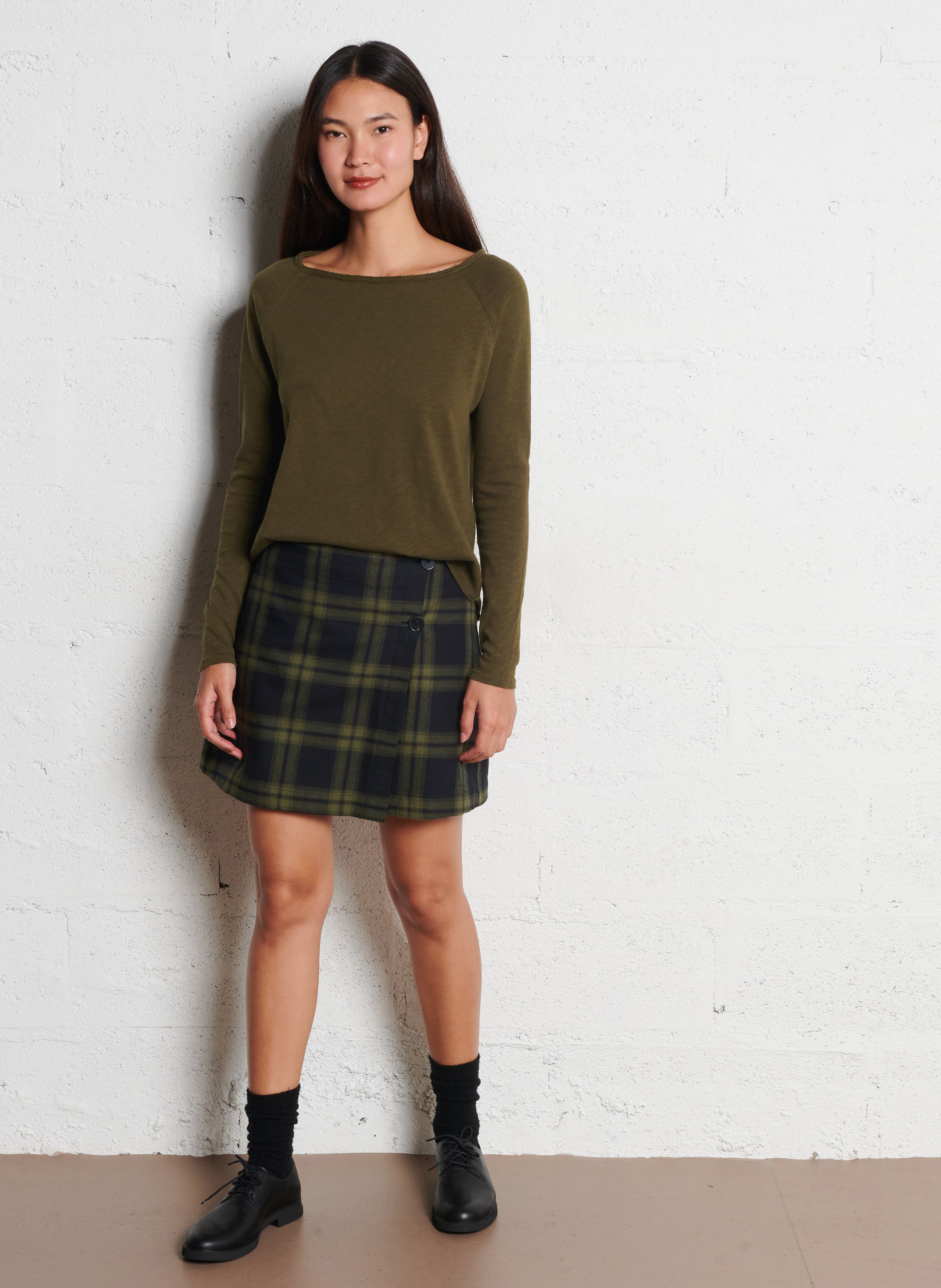 Jupe courte à carreaux DES PETITS HAUTS Vert