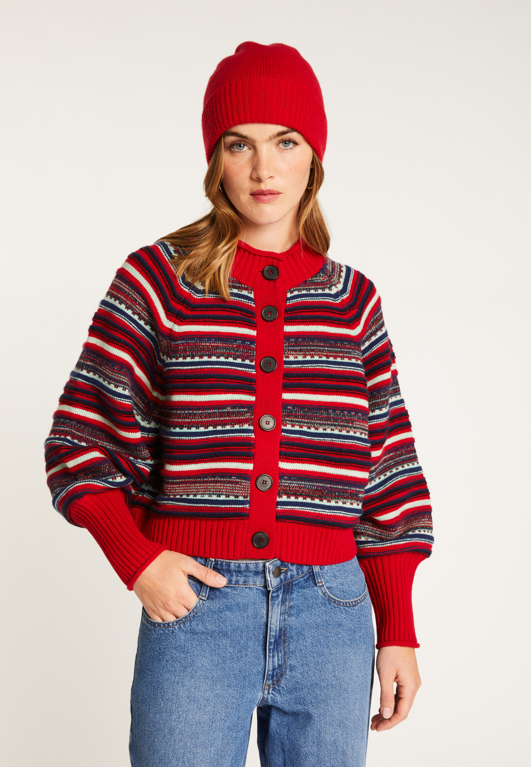 Merino wool cardigan MAISON MONTAGUT Red