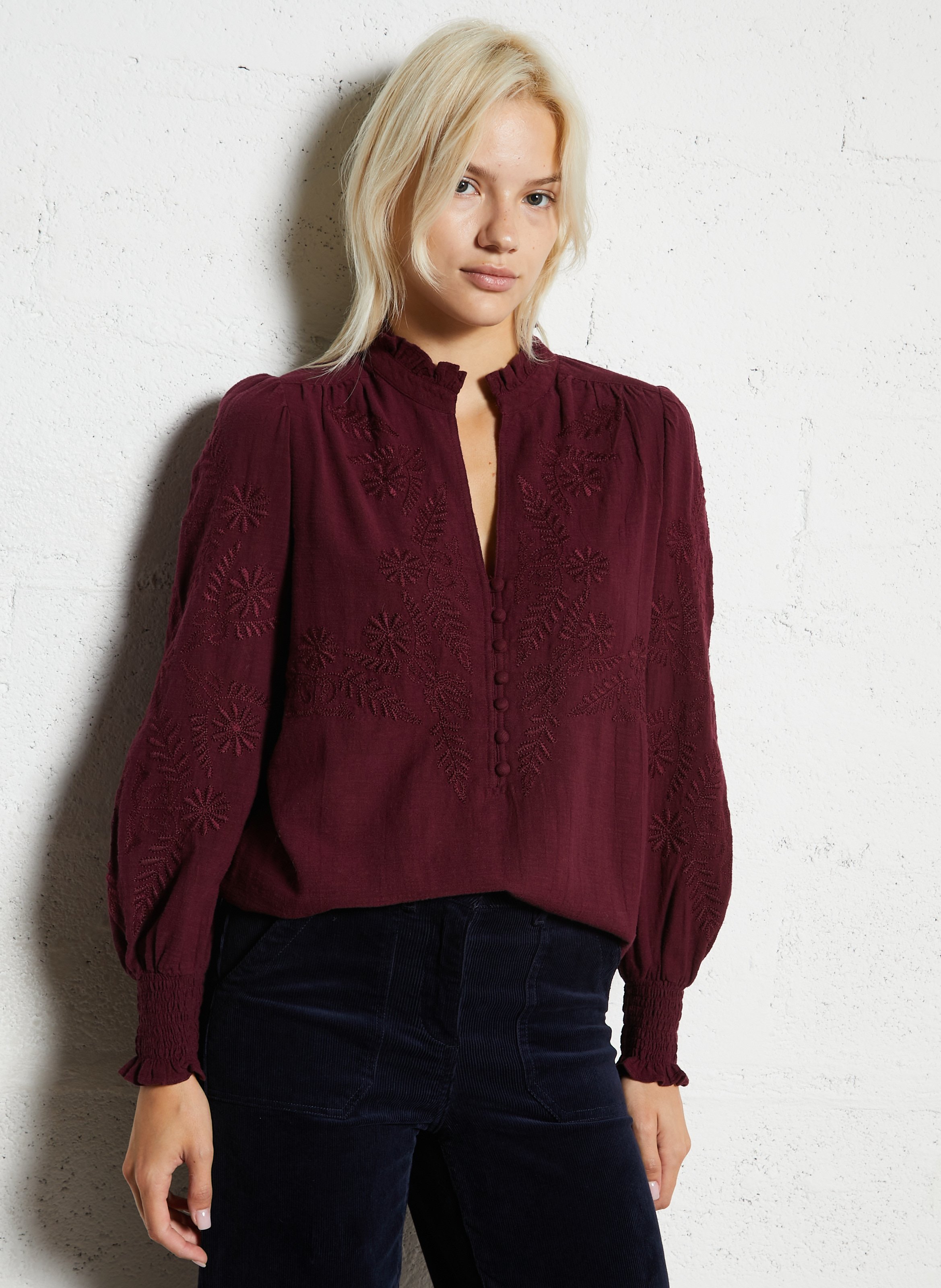 Embroidered cotton V-neck blouse MAISON 123