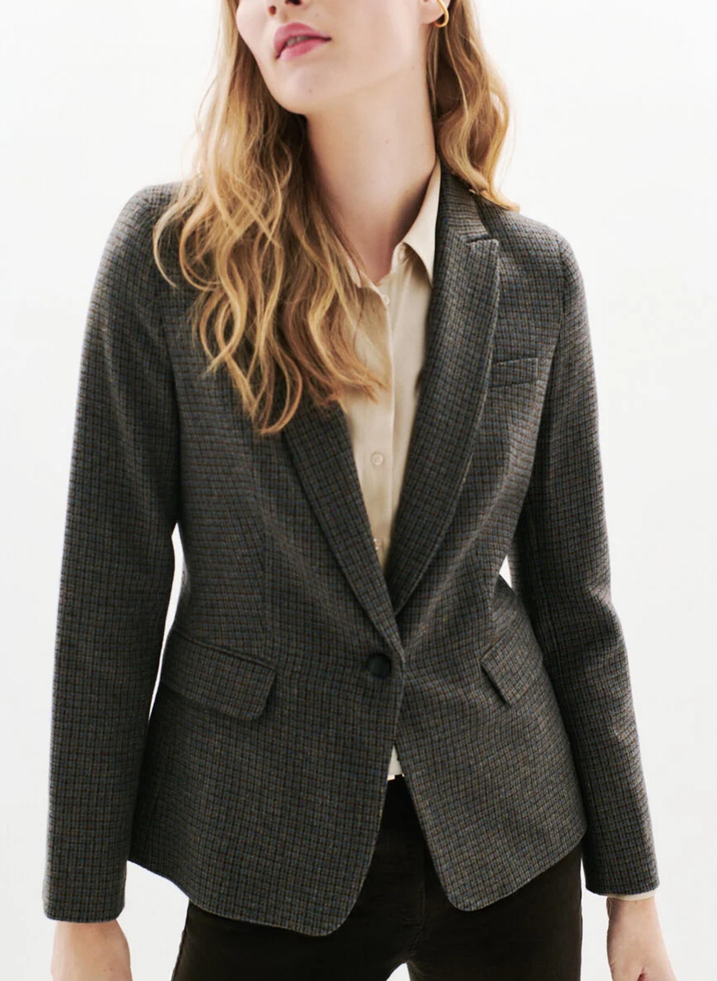 Printed straight-cut tailored wool blend jacket CAROLL Grey