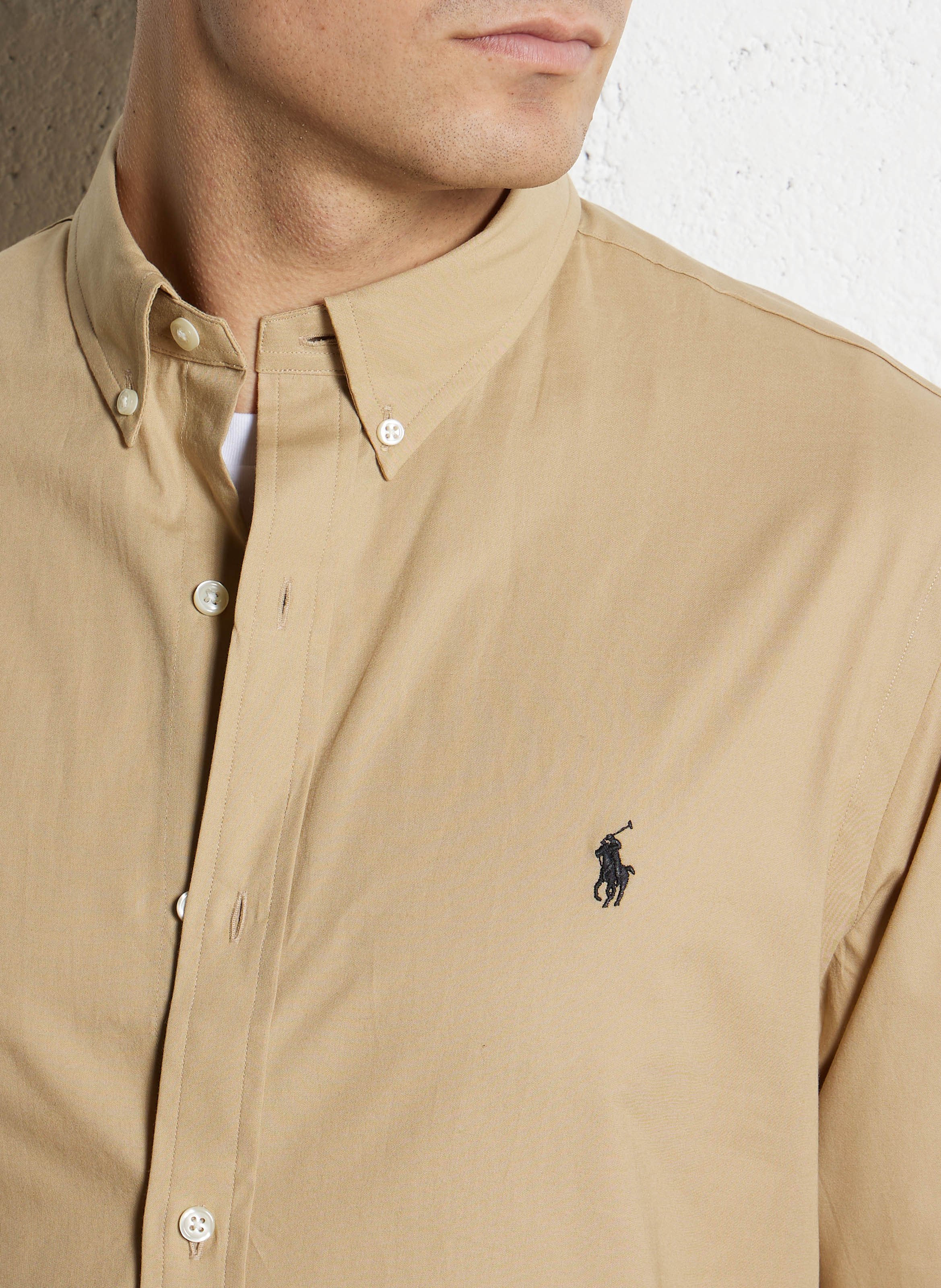 Chemise droite col américain en coton mélangé POLO RALPH LAUREN Beige
