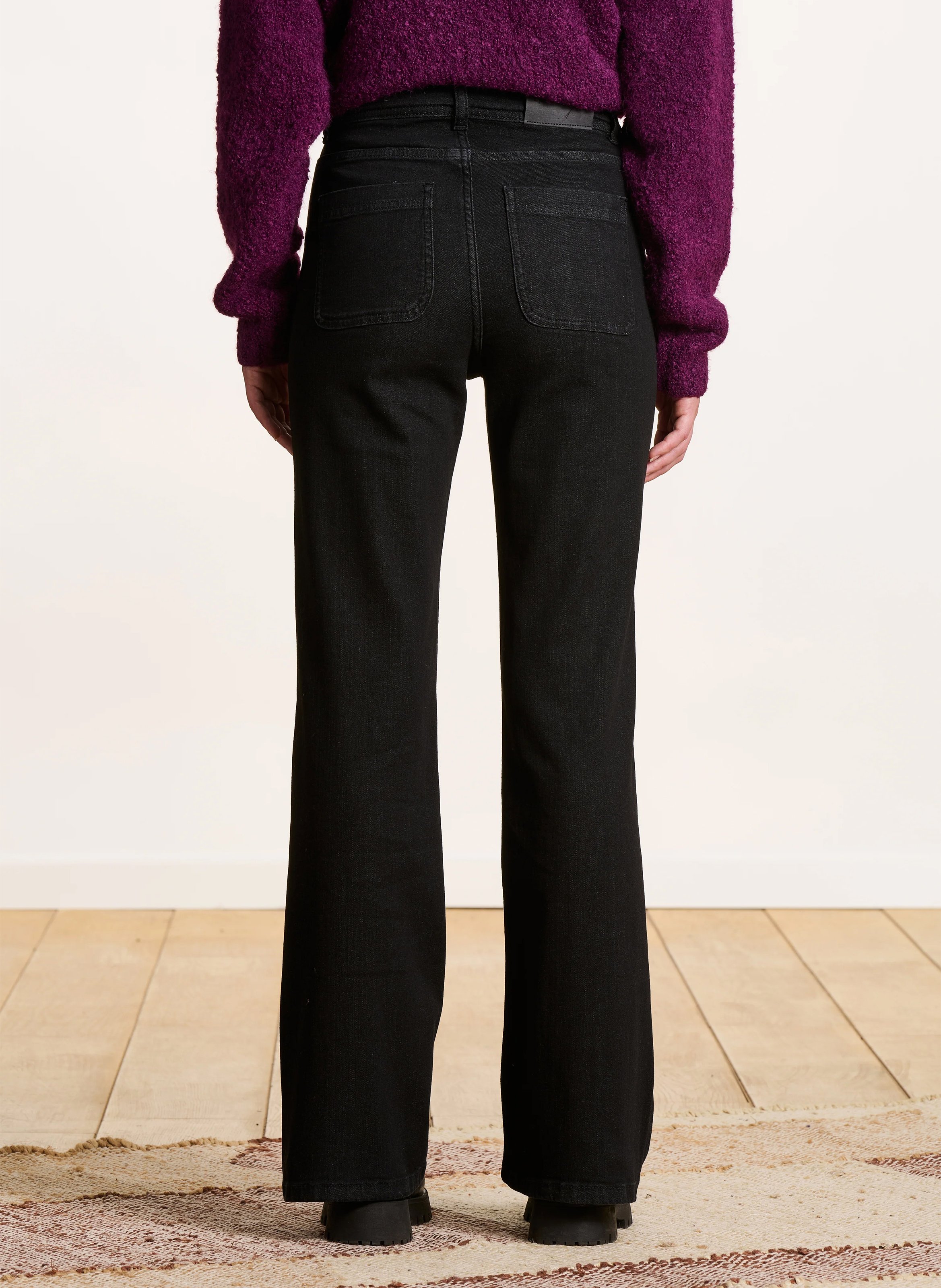 Jean bootcut taille haute en coton biologique mélangé LA FEE MARABOUTEE Noir