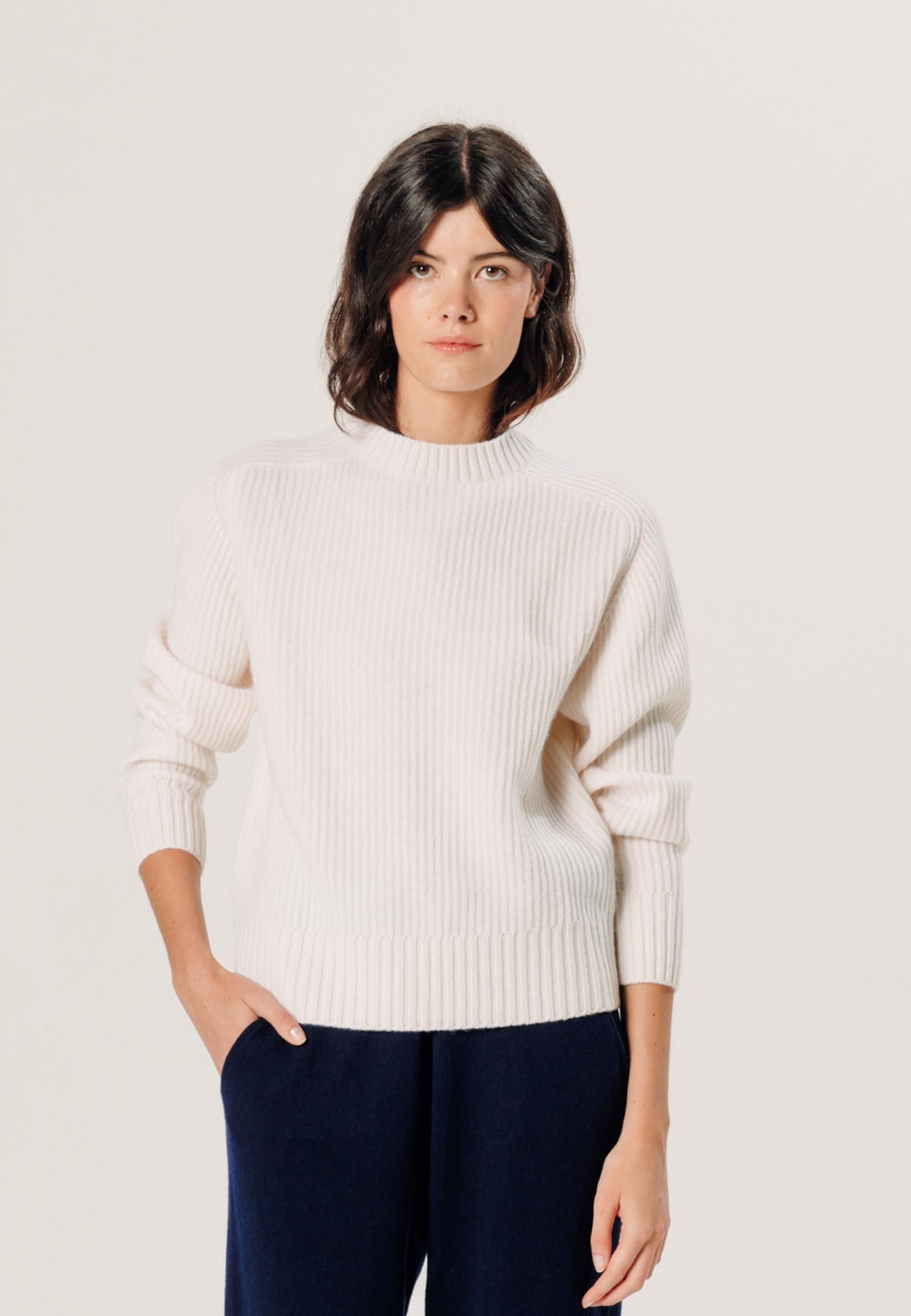 Ribbed round-neck cashmere sweater RODIER White