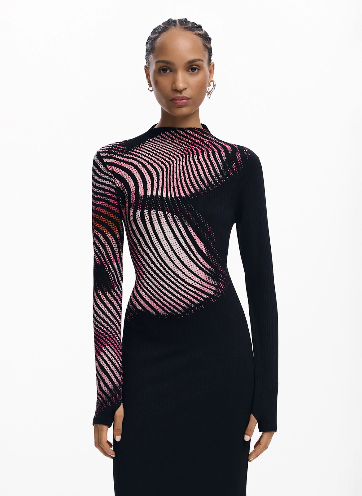 Robe longue col montant imprimé DESIGUAL Noir