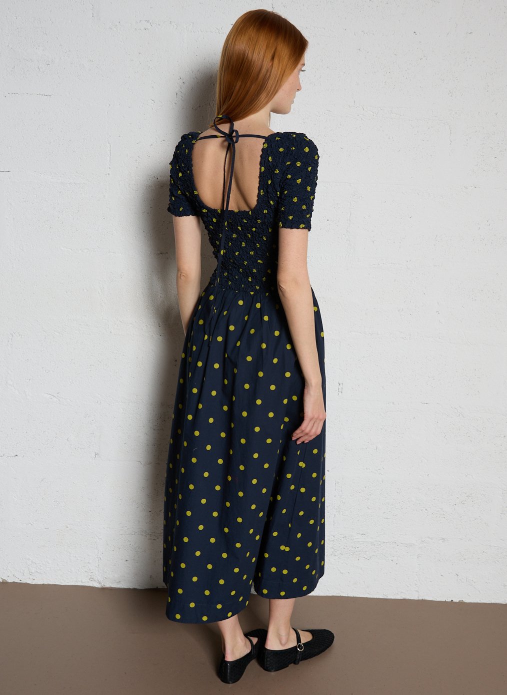 Robe longue col rond en coton bio imprimé DAMSON MADDER Bleu