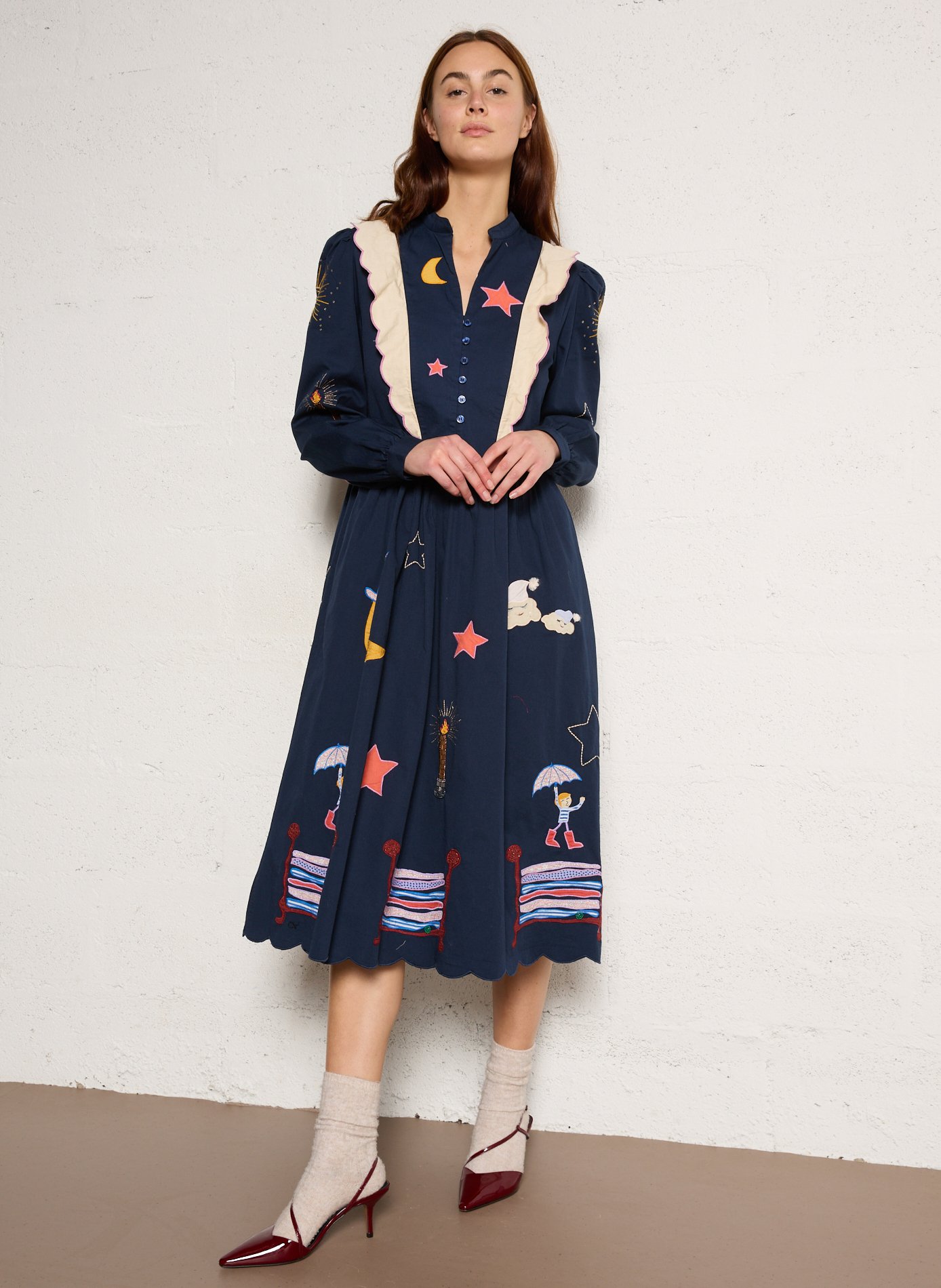 Robe longue col tunisien en coton bio STELLA NOVA Bleu