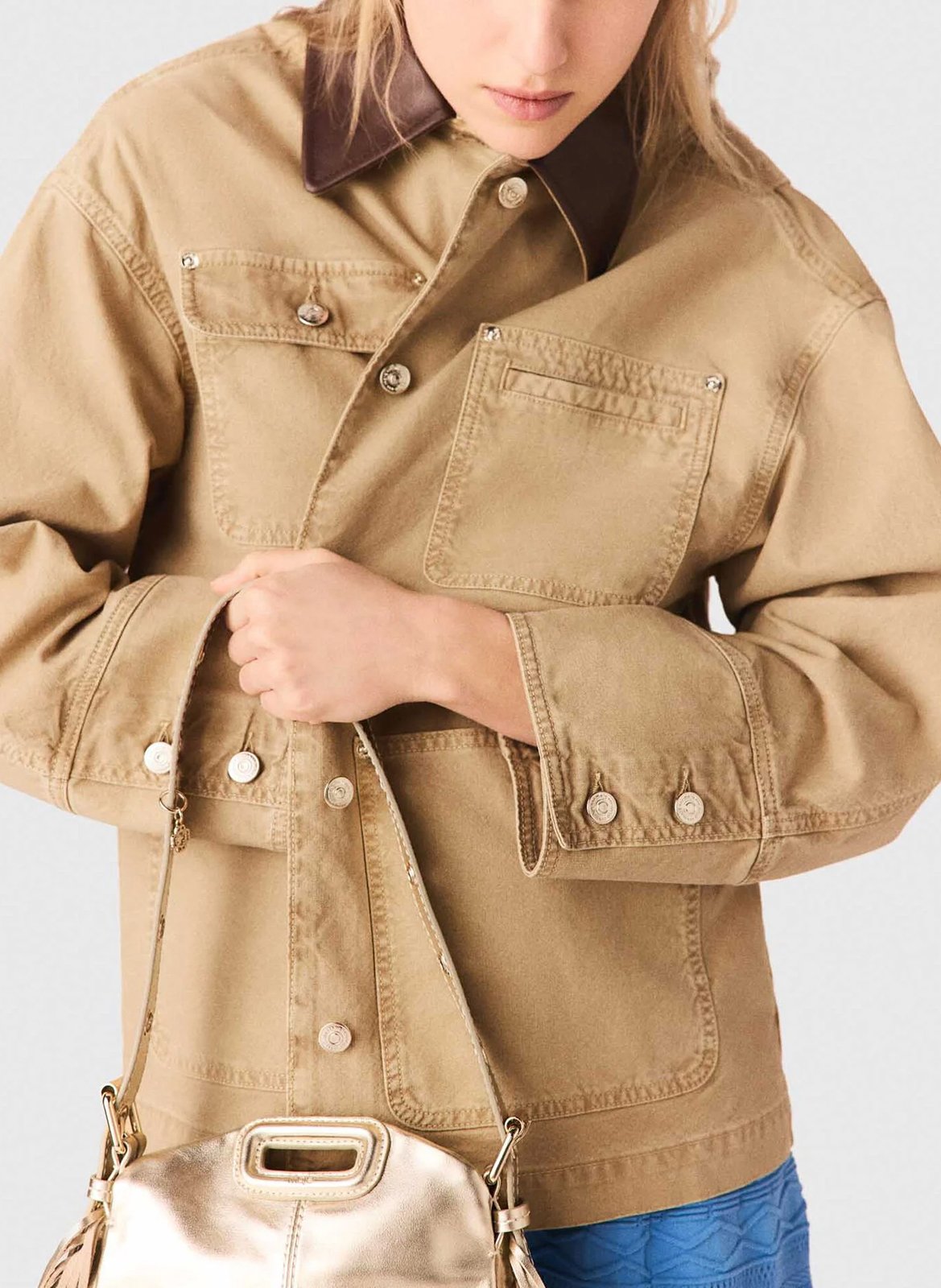 Straight jacket with ruched back and button closure in a solid color MAJE Beige