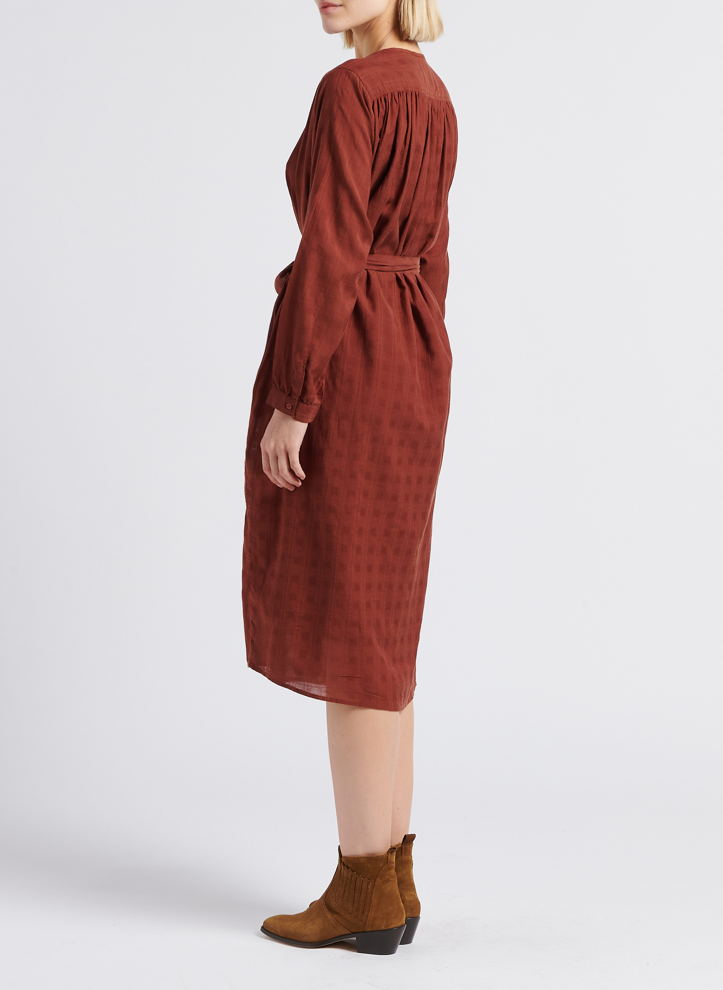 Robe mi-longue col rond en coton mélangé BELLEPIECE Marron