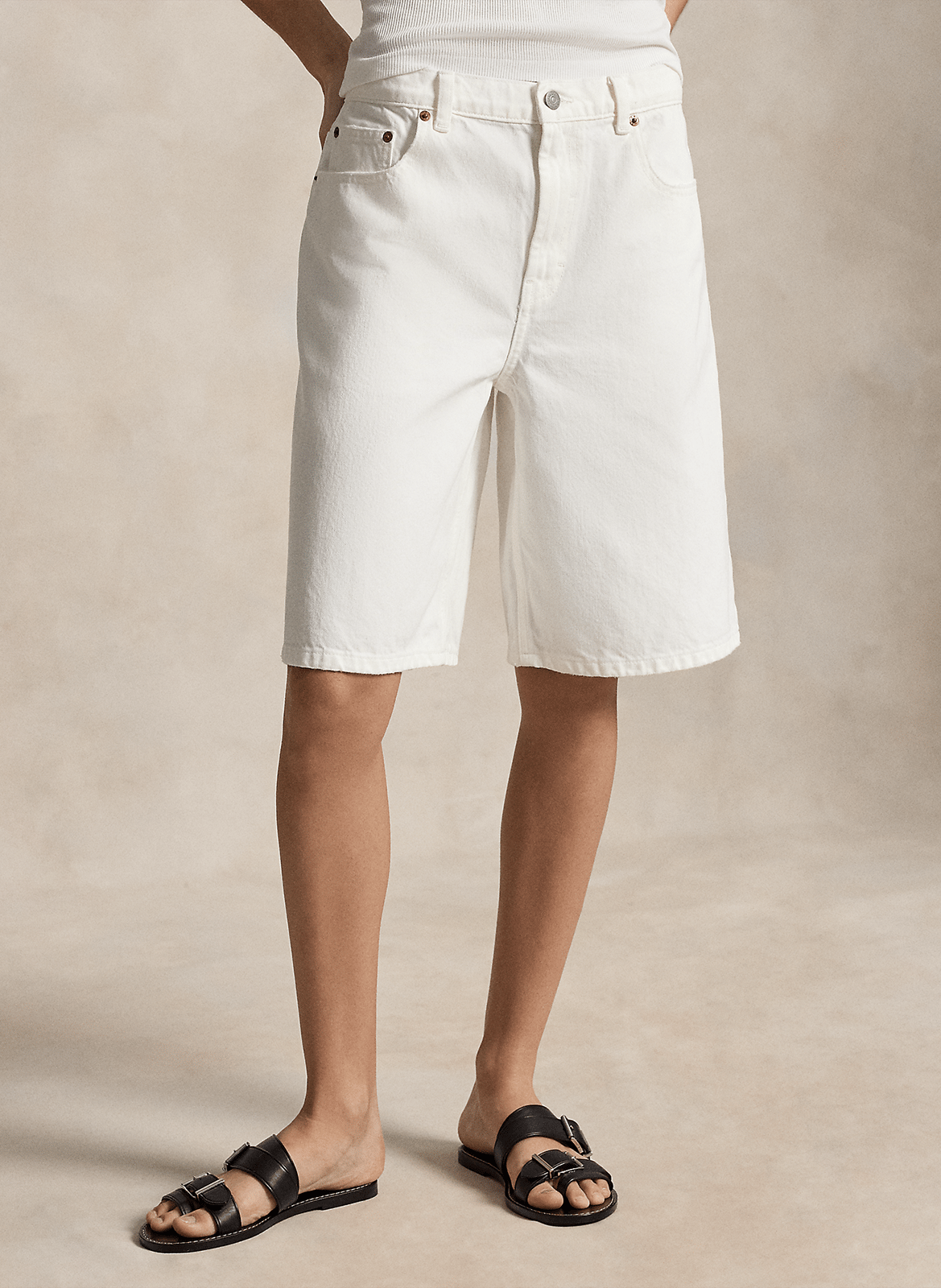 Große einfarbige Baumwoll-Bermudas POLO RALPH LAUREN Weiss