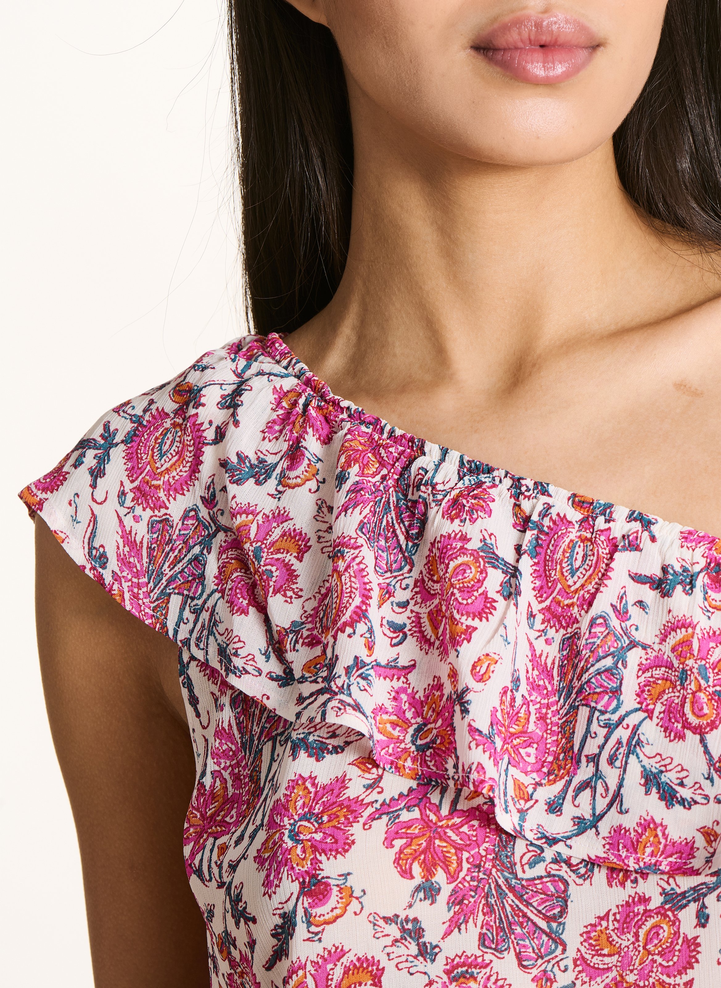 Top one shouler à imprimé floral LA FEE MARABOUTEE Rose