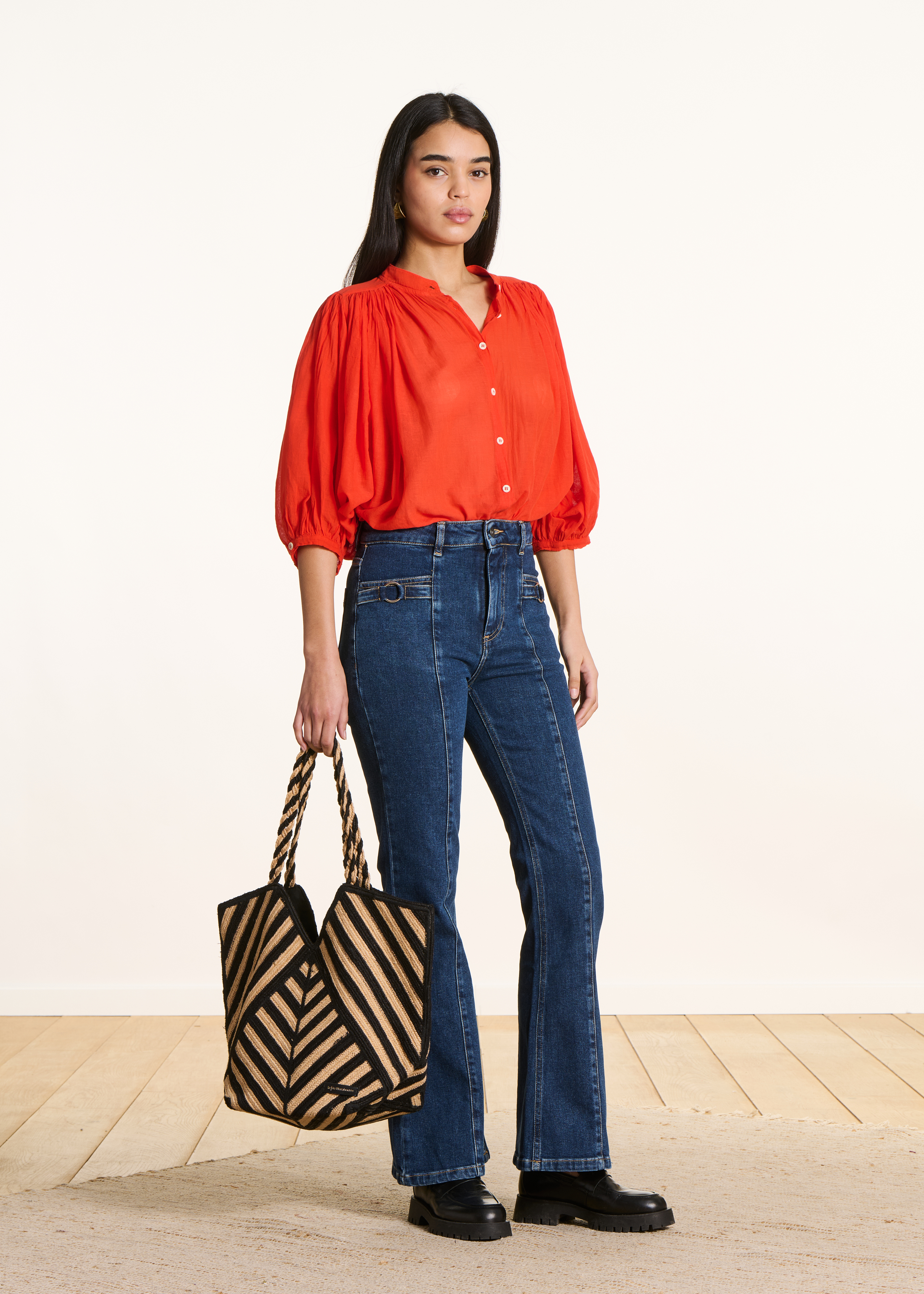 Flared Jeans aus Bio-Baumwoll-Mix LA FEE MARABOUTEE Blau