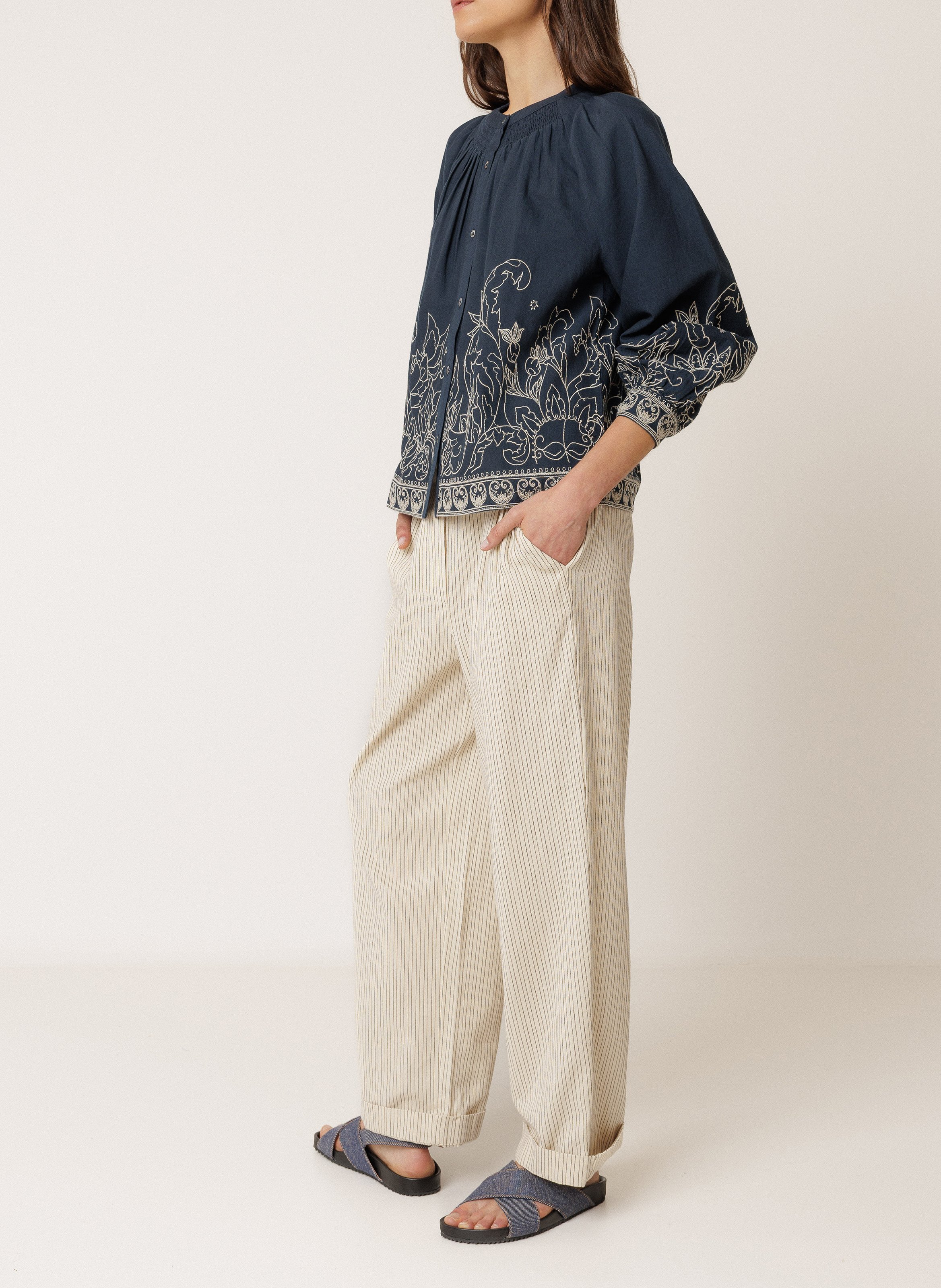 Bluse aus Baumwoll-Mix mit Rundhalsausschnitt INDI & COLD Blau