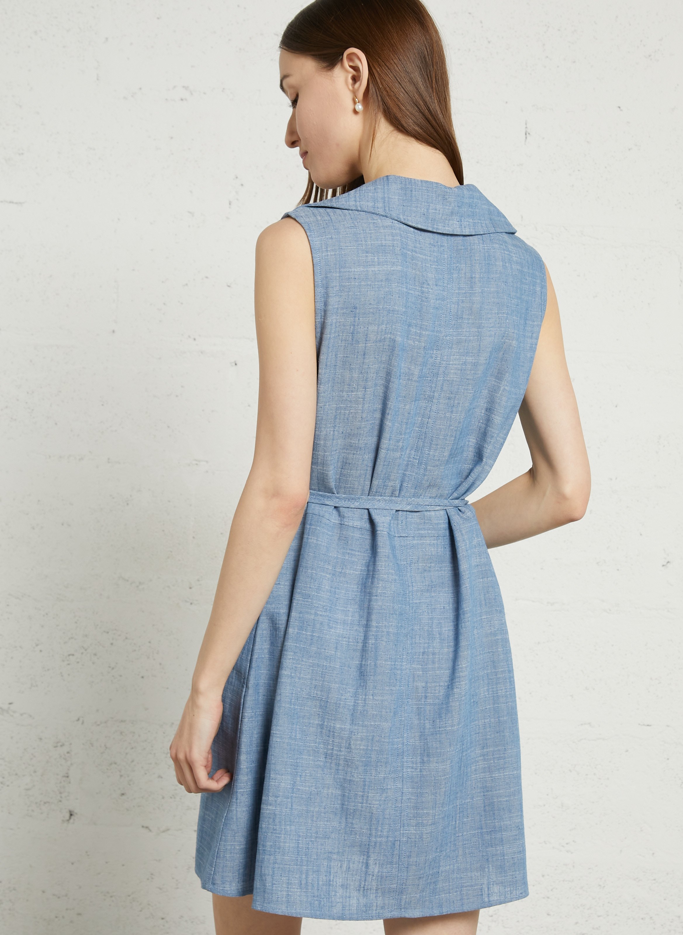 Robe courte col V évasée unie THE KORNER Bleu