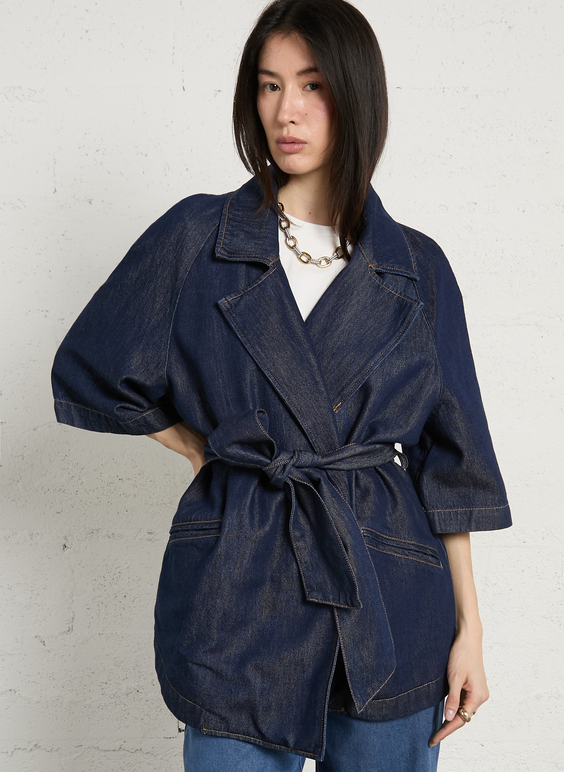 Tailored collar denim jacket in blended cotton PLEASE Blue