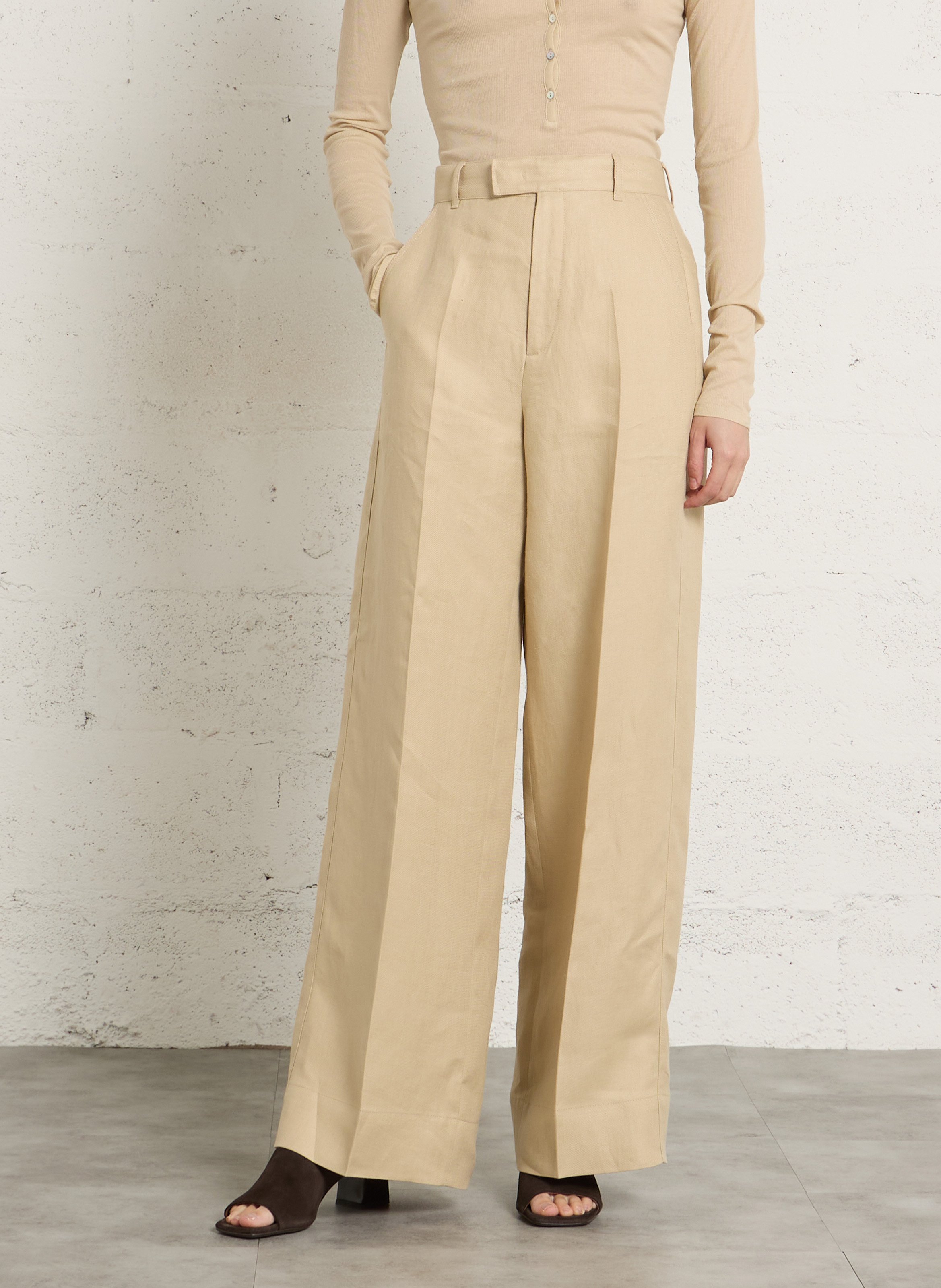 Pantalon large en lin SOEUR Beige