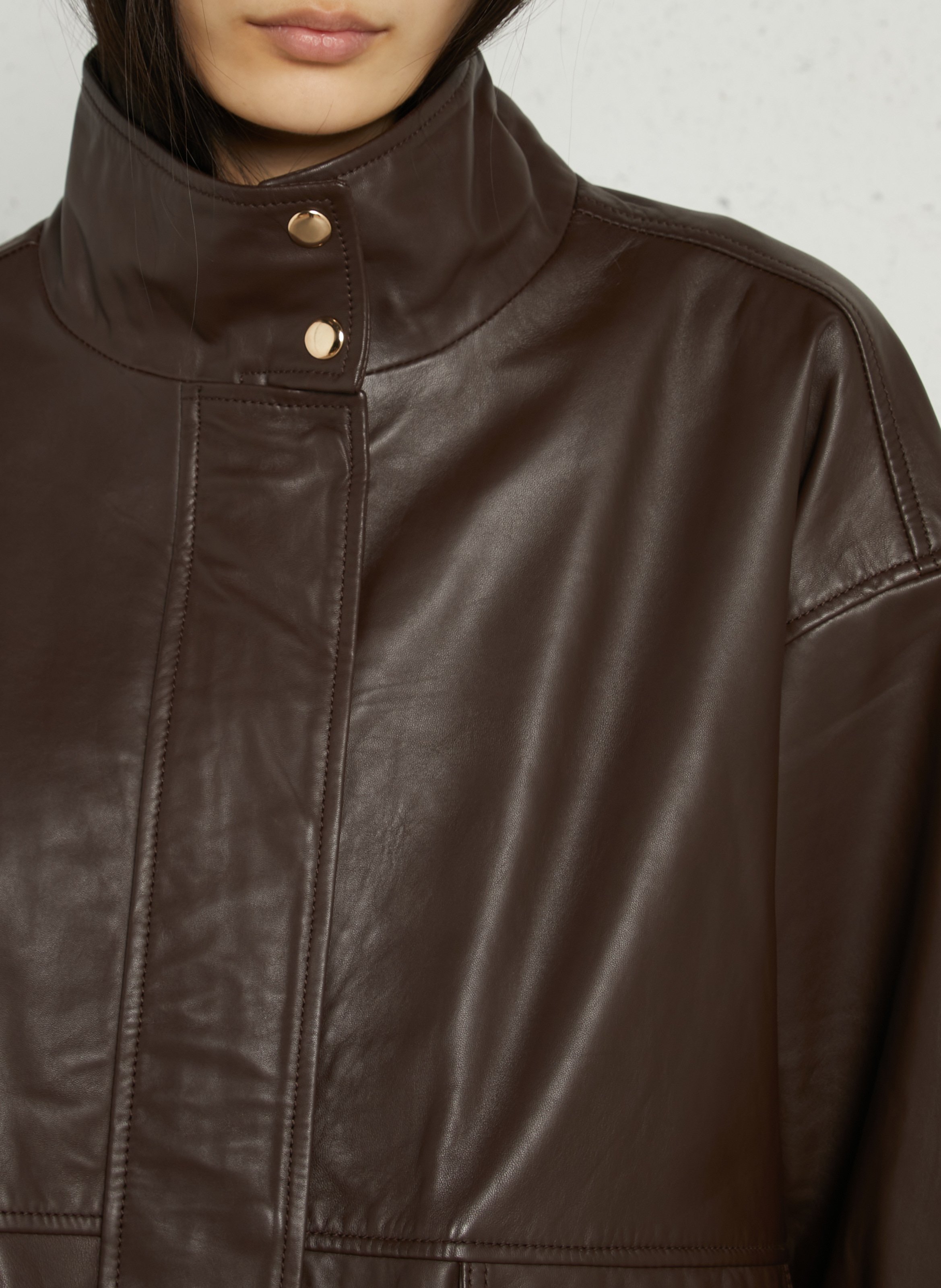 Blouson col monrant en cuir LA PETITE ETOILE Marron