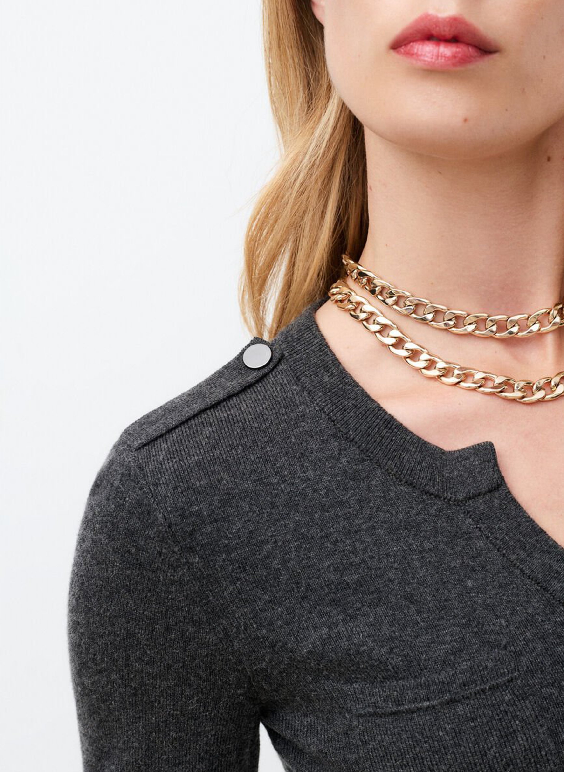 Robe courte col tunisien en laine mélangée CAROLL Gris