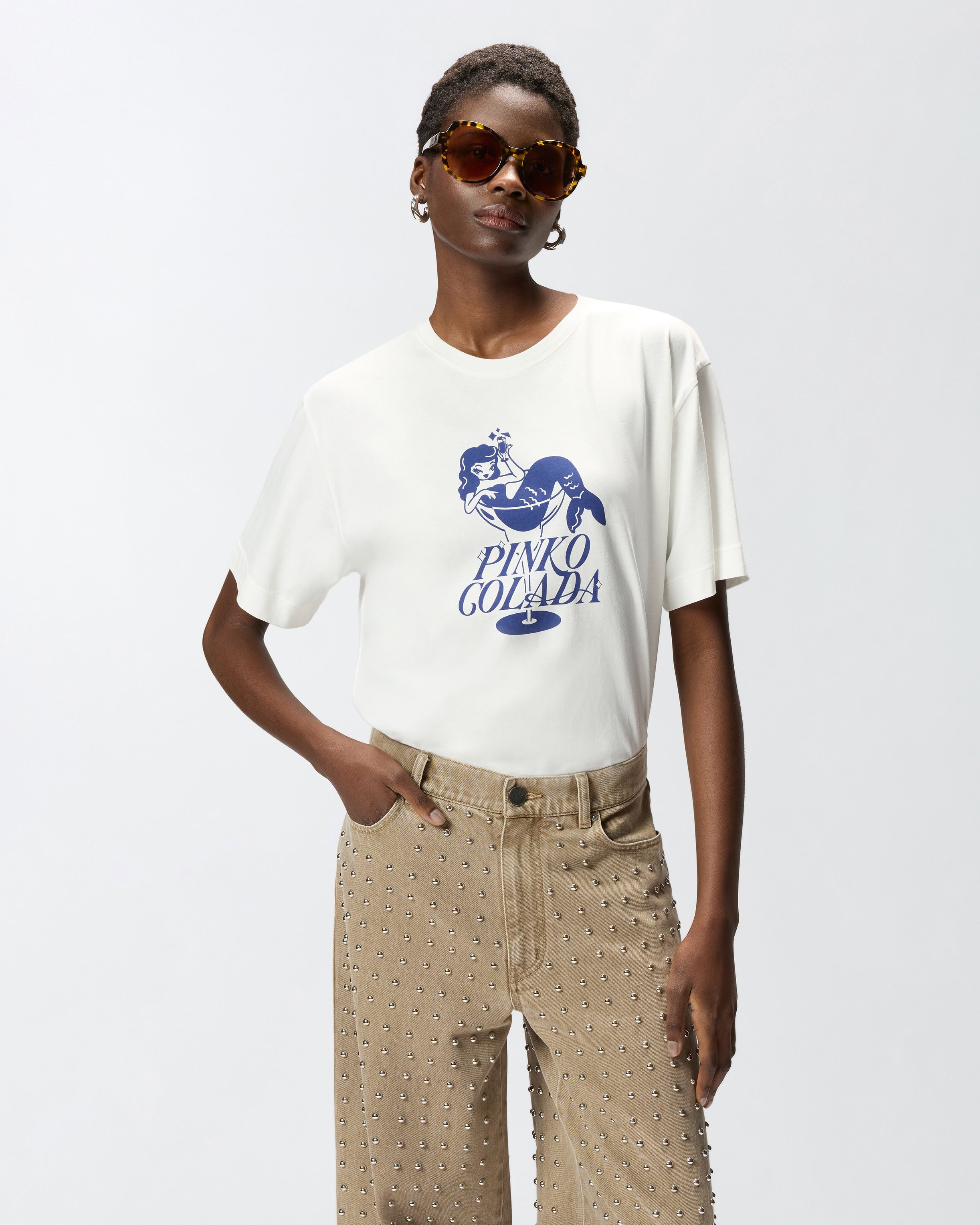 T-shirt avec sirène pinko colada PINKO Blanc