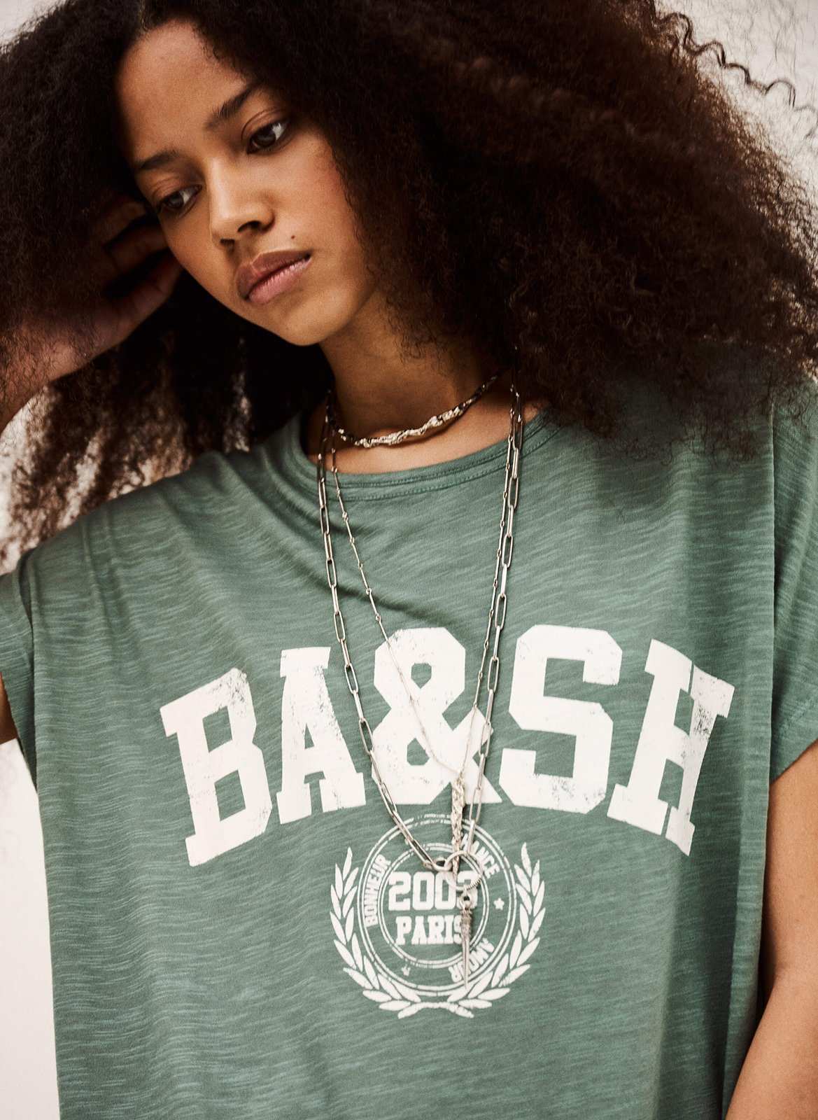 Halflange jurk met print en ronde hals BA&SH Kaki