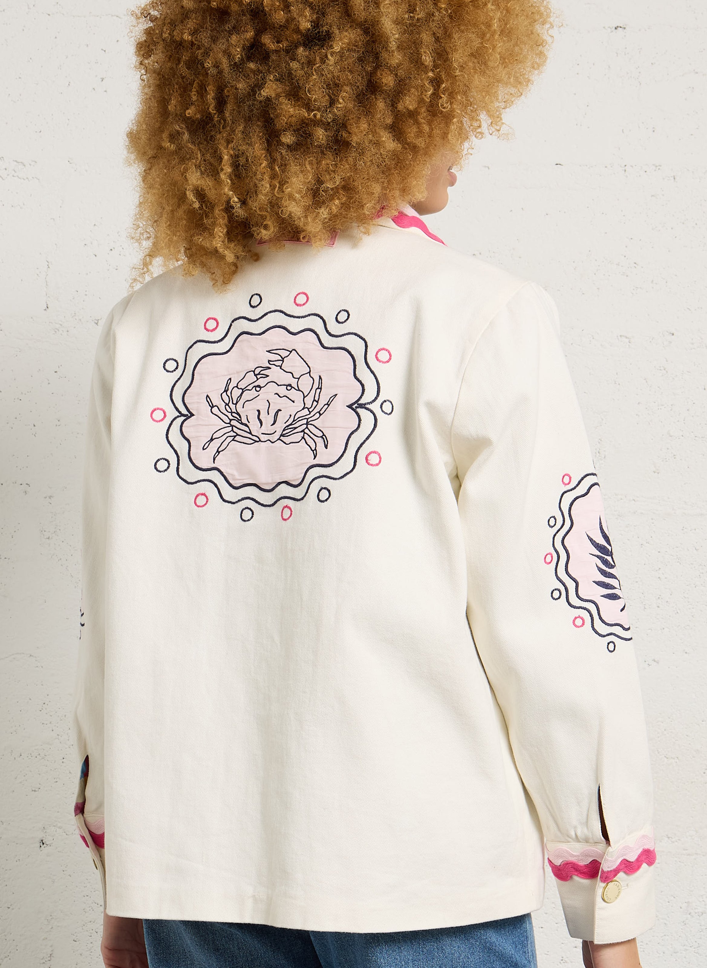 Embroidered cotton jacket with classic collar FABIENNE CHAPOT White