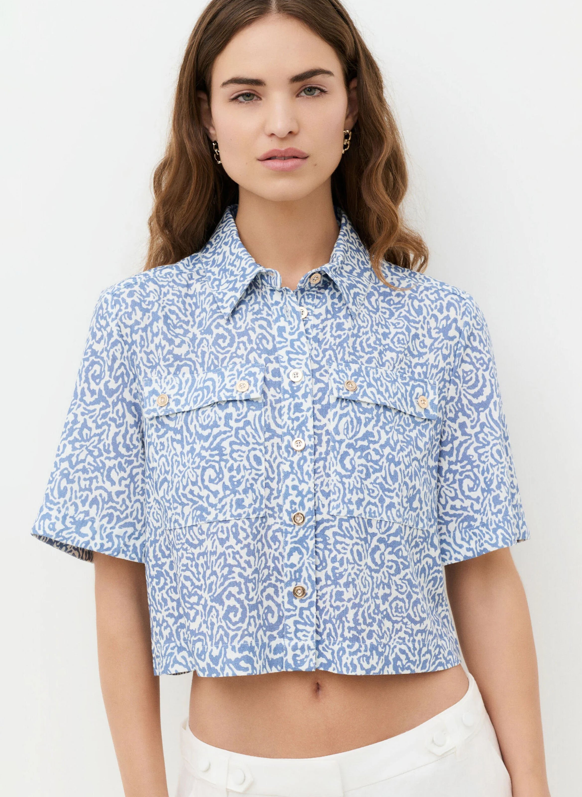 Chemise courte imprimée CAROLL Bleu