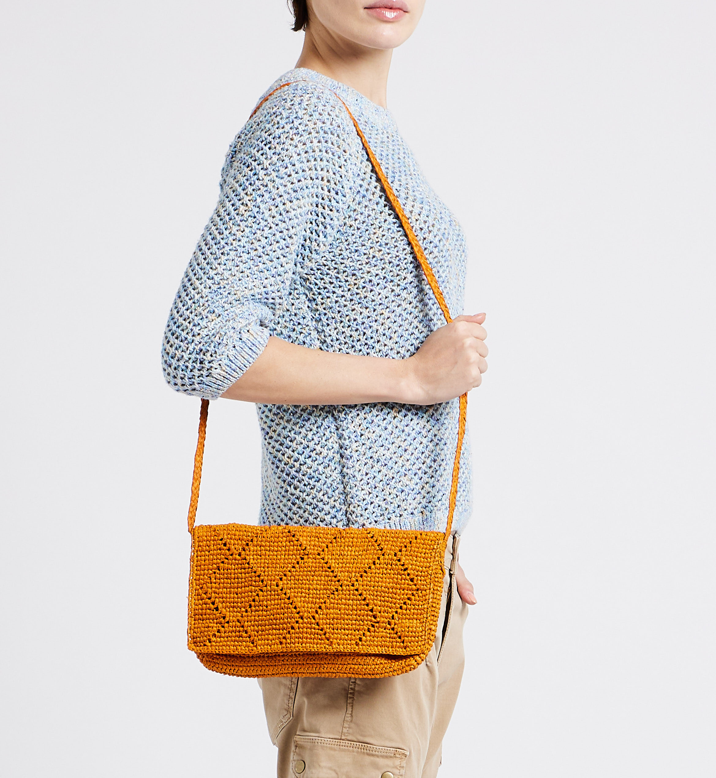 Sac bandoulière ajouré en raphia tressé CAMALYA Jaune