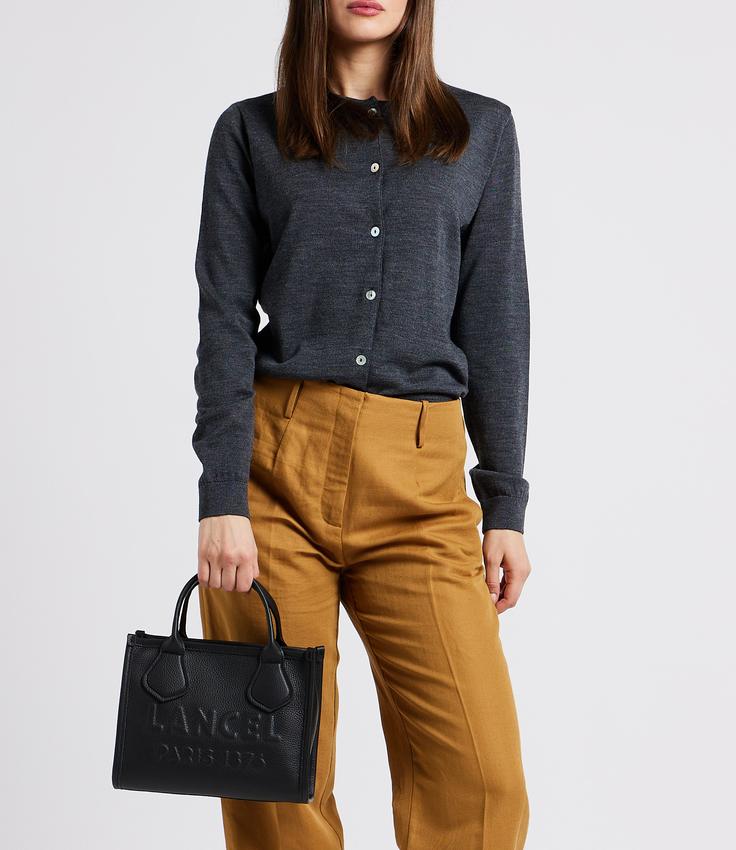 Embossed logo grained leather handbag LANCEL Black