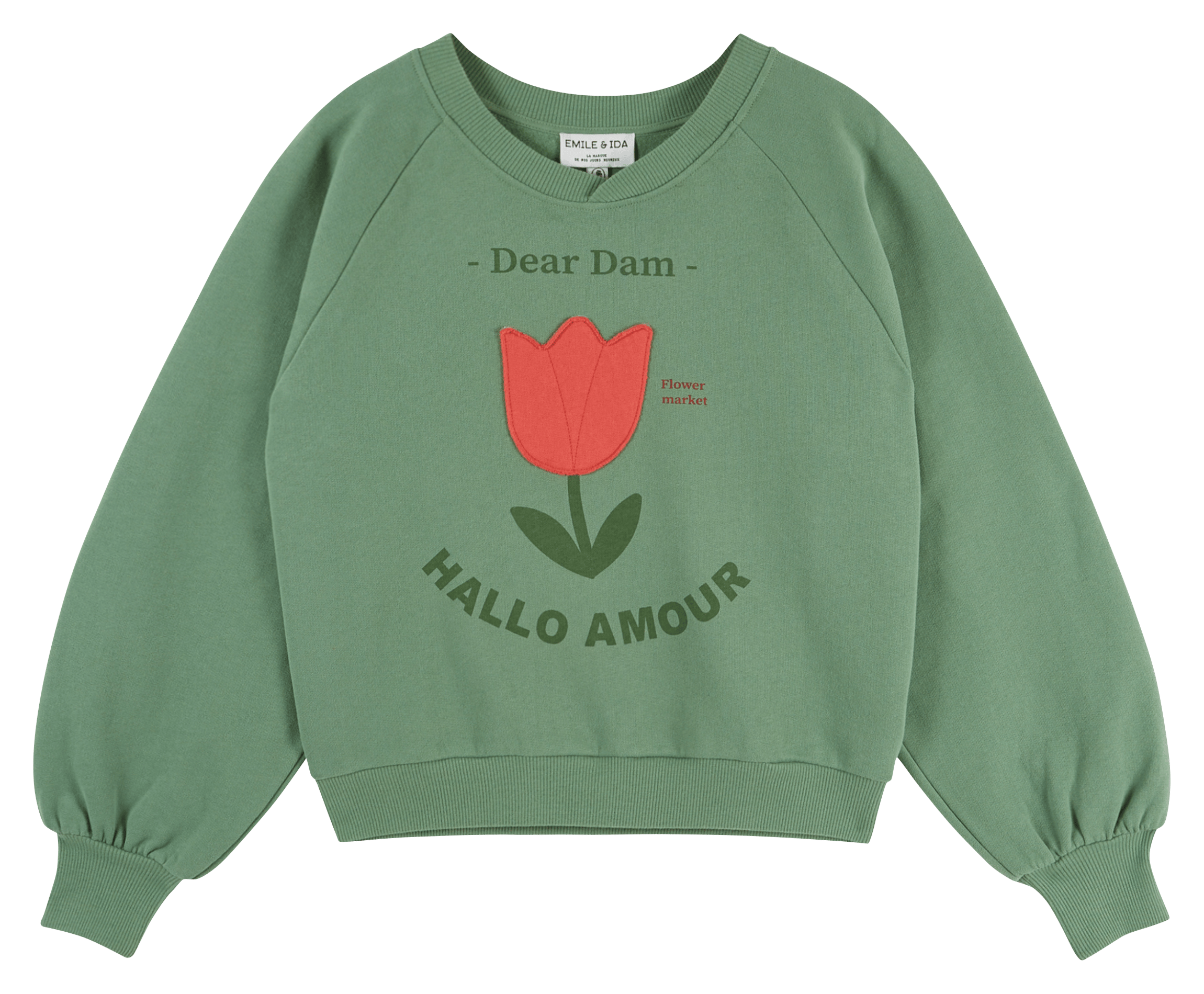 Sudadera oversize de cuello redondo en algodón orgánico estampado EMILE ET IDA Verde