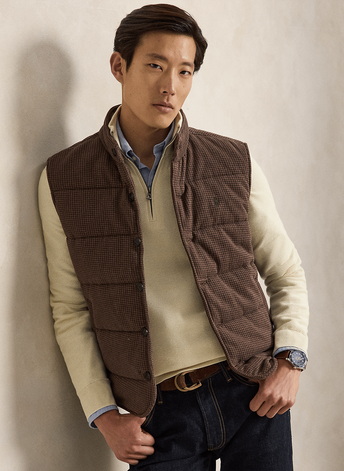Pull droit col montant en coton POLO RALPH LAUREN Beige