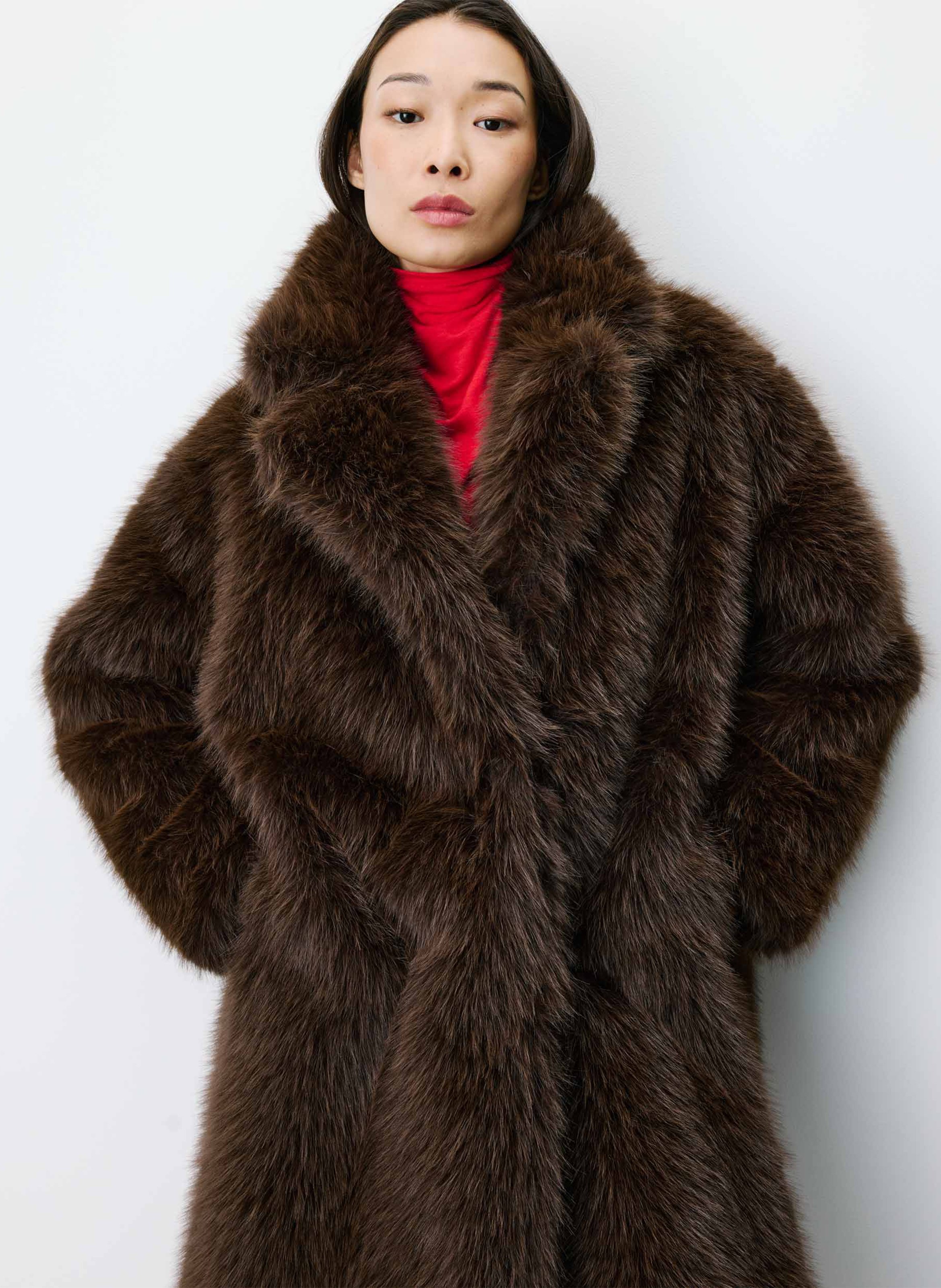 Manteau ample col tailleur en fausse fourrure GRACE ET MILA Marron